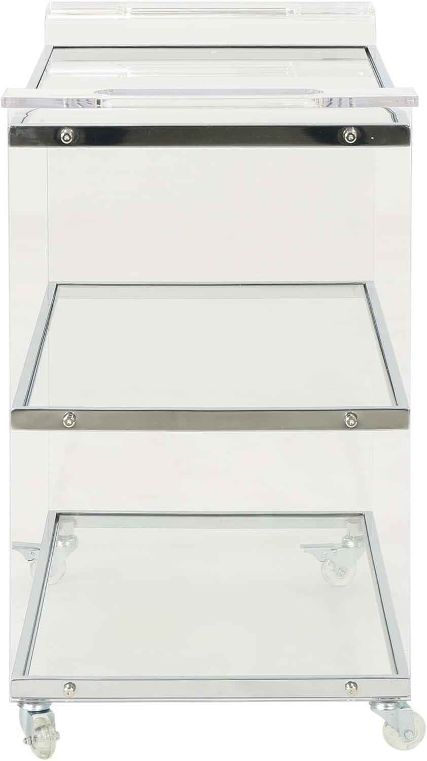 Yves Acrylic Bar Trolley Clear - Christopher Knight Home: Tempered Glass Shelves, Modern Serving Cart with Casters/Wheels