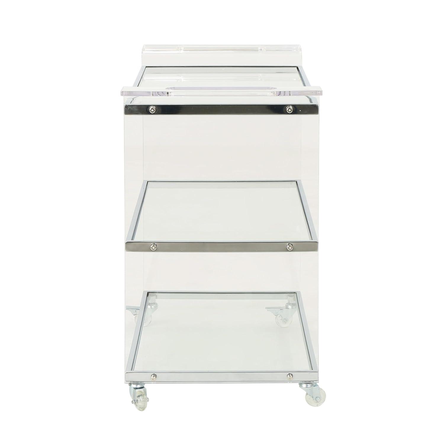 Yves Acrylic Bar Trolley Clear - Christopher Knight Home: Tempered Glass Shelves, Modern Serving Cart with Casters/Wheels