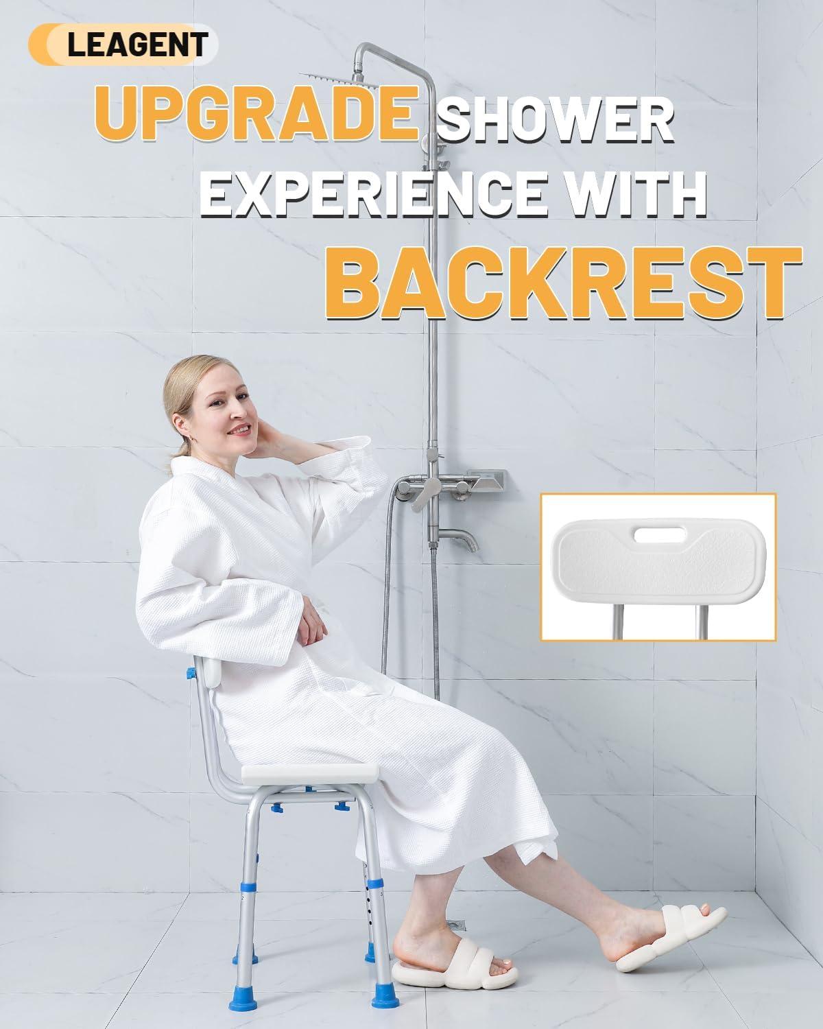 Adjustable Shower Chair with Back, HSA/FSA Eligible Shower Stool for Inside Shower, Tool-Free Shower Seat for Inside Shower, Waterproof Shower Chair for Inside Bathtub for Elderly/Handicap by SOUHEILO