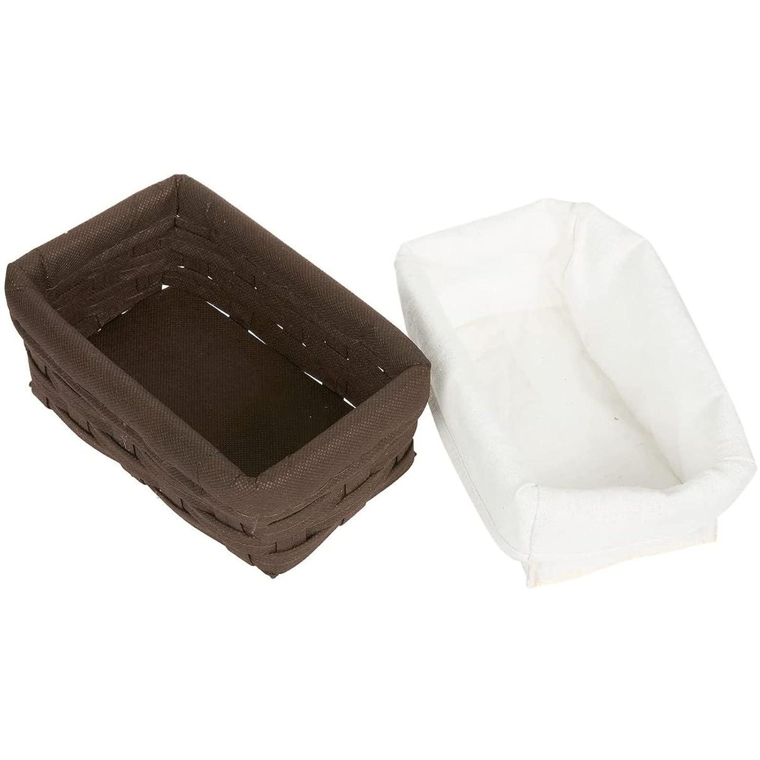 5 Pack Wicker Nesting Baskets with Cloth Lining for Pantry Shelves, Rectangular Storage Bins for Organizing Closet (Brown, 3 Sizes)