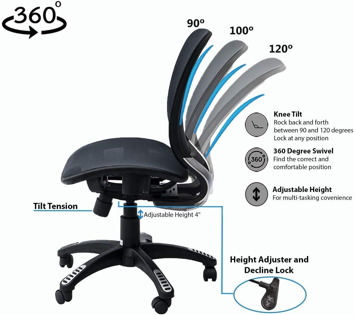 ErgoFlex 25" Black Mesh Ergonomic Swivel Armless Office Chair