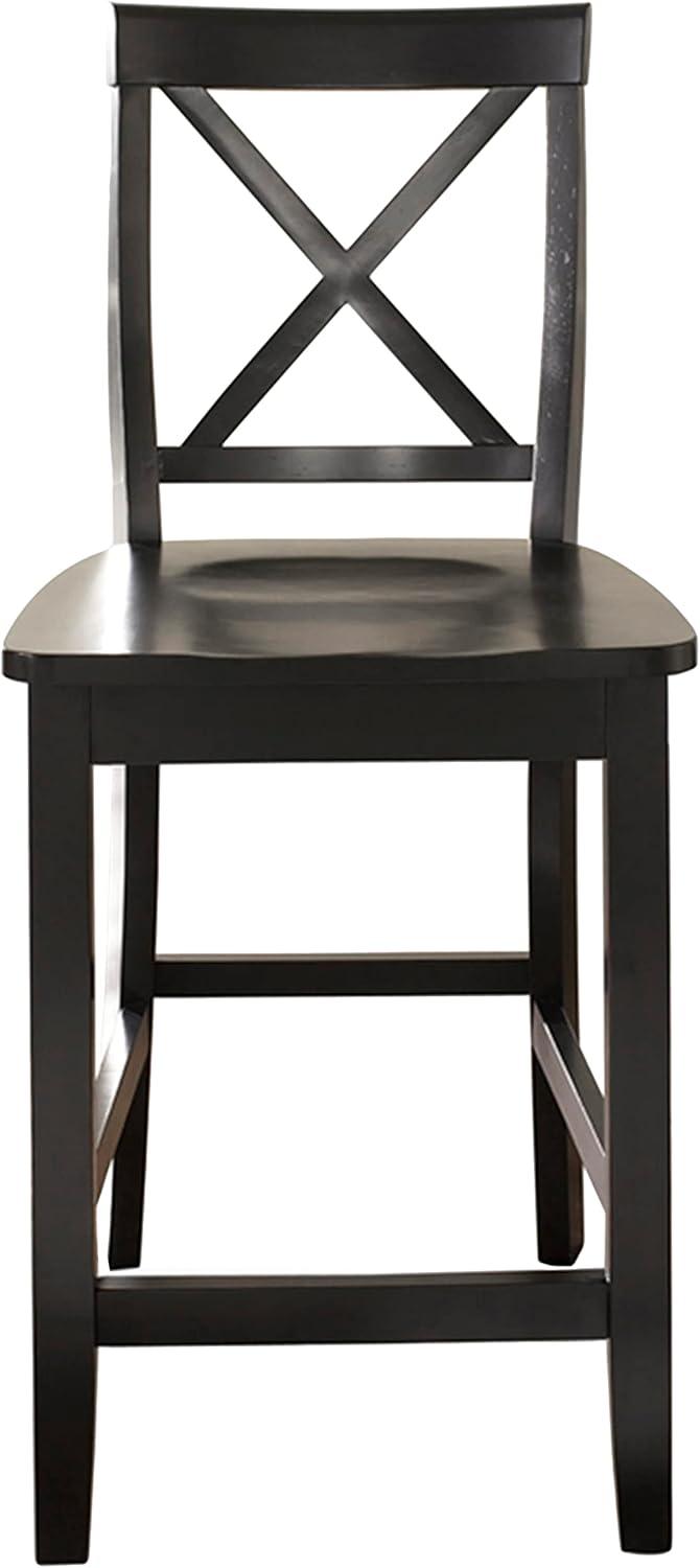 Black Wood Crossback Counter Stools with Tapered Legs, Set of 2