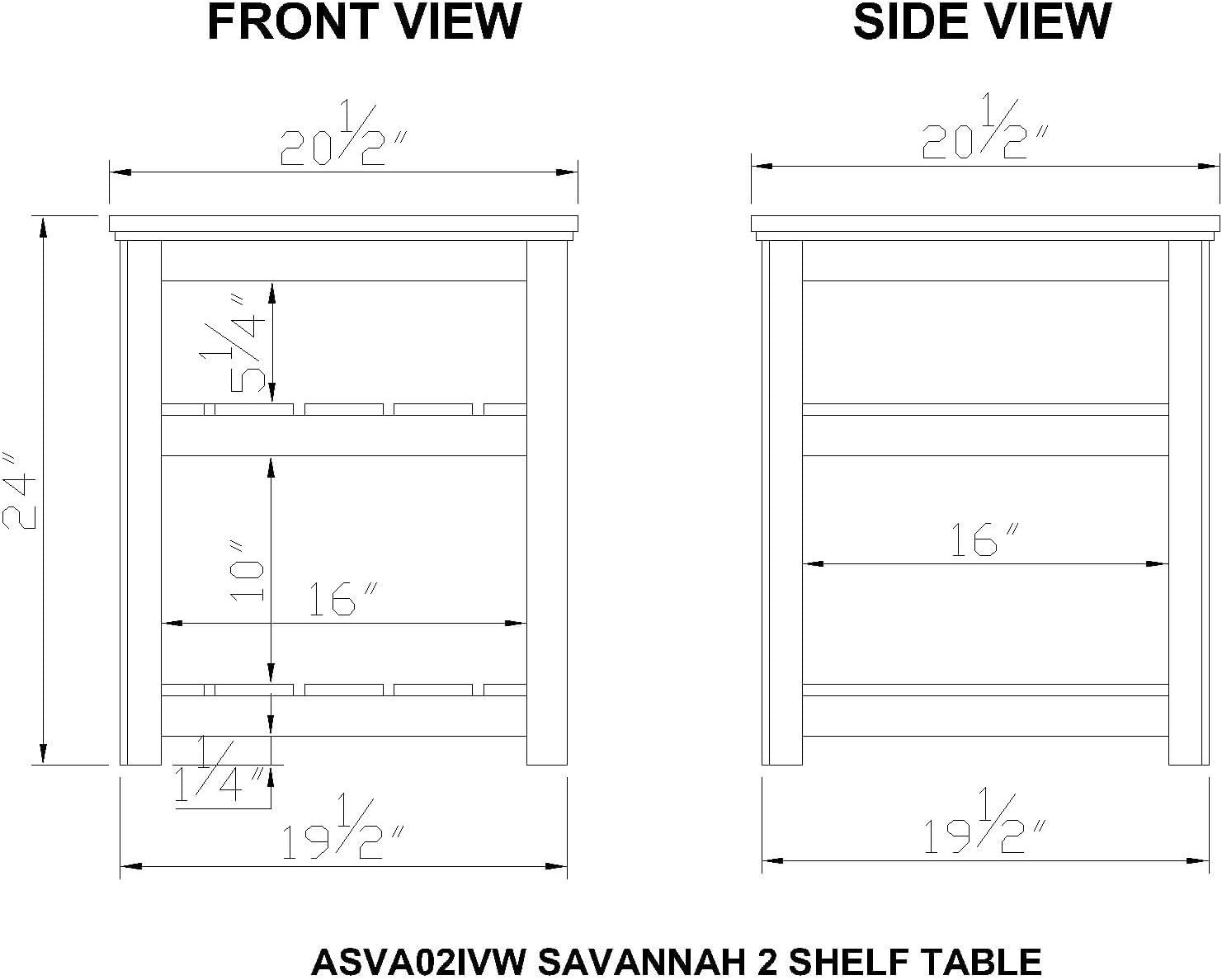 Alaterre Savannah 2 Shelf End Table, Ivory with Natural Wood Top