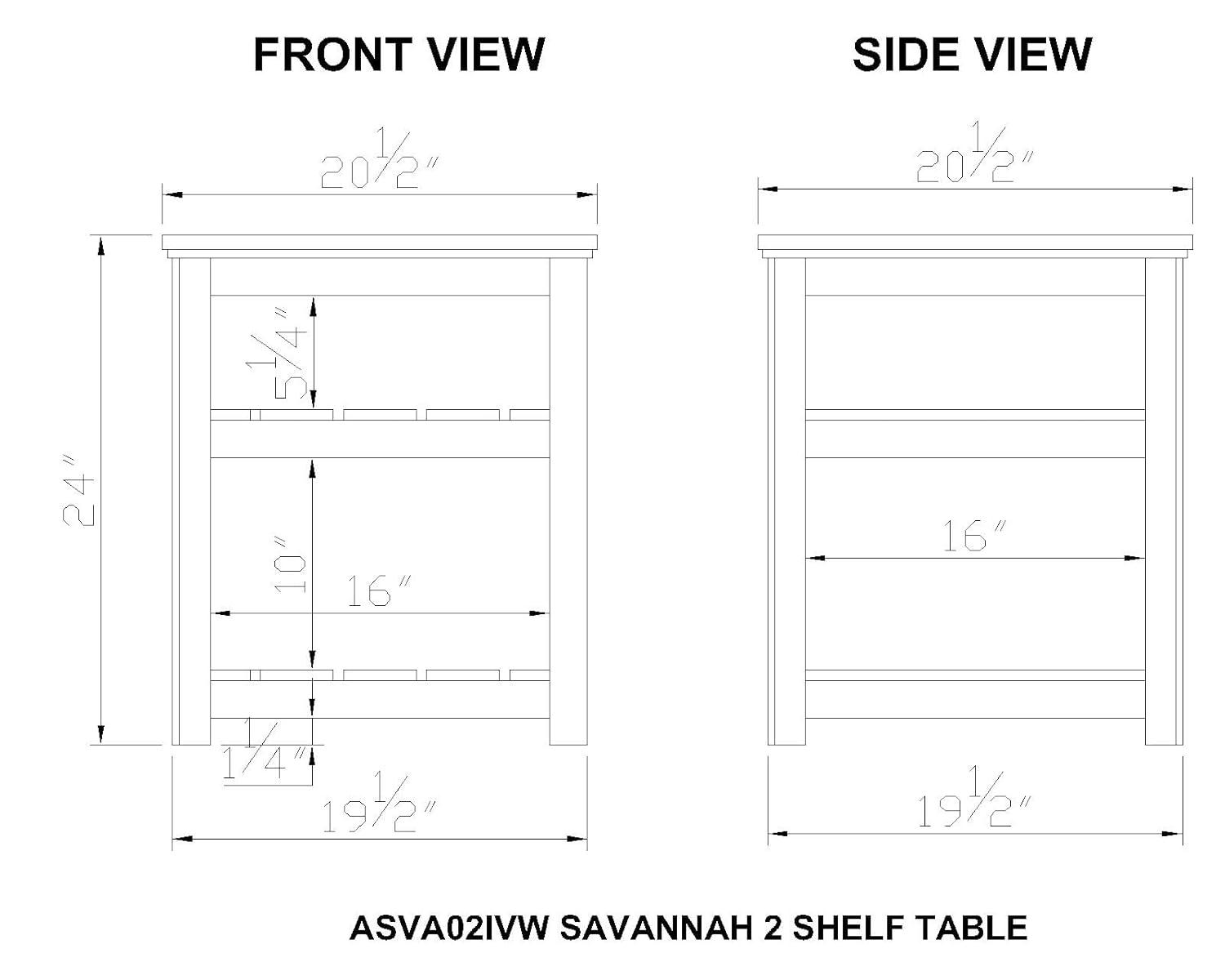 Alaterre Furniture Savannah 2 Shelf End Table, Ivory with Natural Wood Top