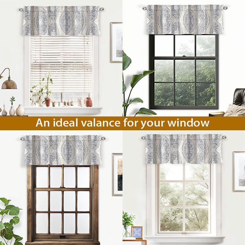 DriftAway Adrianne Damask and Floral Pattern Window Curtain Valance Single 52 Inch by 14 Inch Plus 1.75 Inch Header Beige and Gray