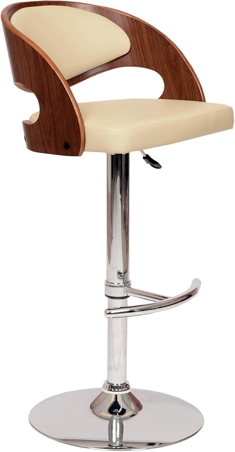 Malibu Swivel Barstool In Cream PU/ Walnut Veneer and Chrome Base
