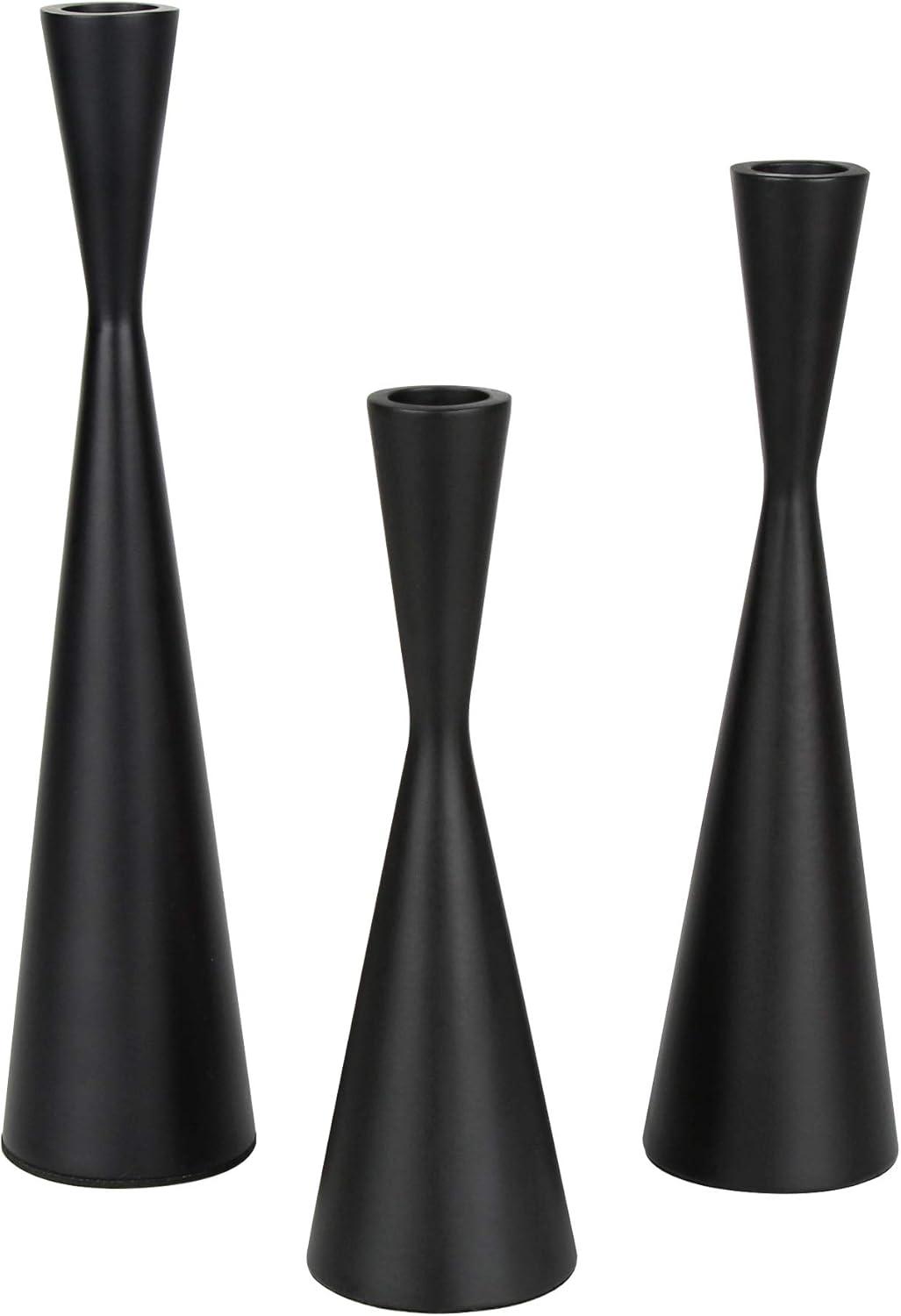 Set of 3 Black Metal Taper Candlestick Holders