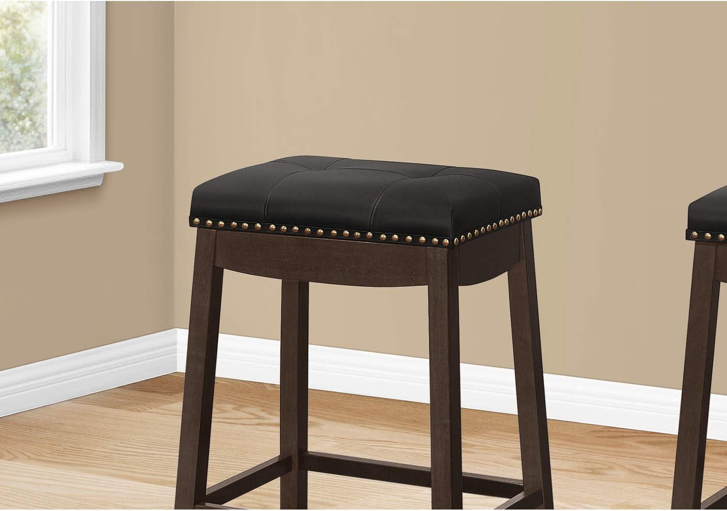 Monarch Specialties Bar Stool Set Of 2 Counter Height Saddle Seat Kitchen Wood Pu Leather Look White Grey Transitional