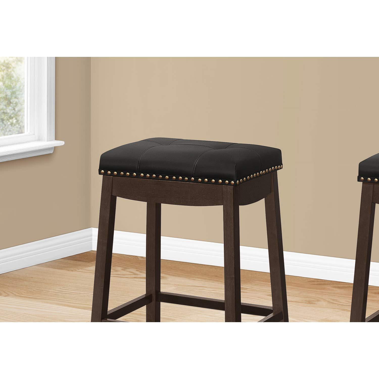 Monarch Specialties Bar Stool Set Of 2 Counter Height Saddle Seat Kitchen Wood Pu Leather Look White Grey Transitional