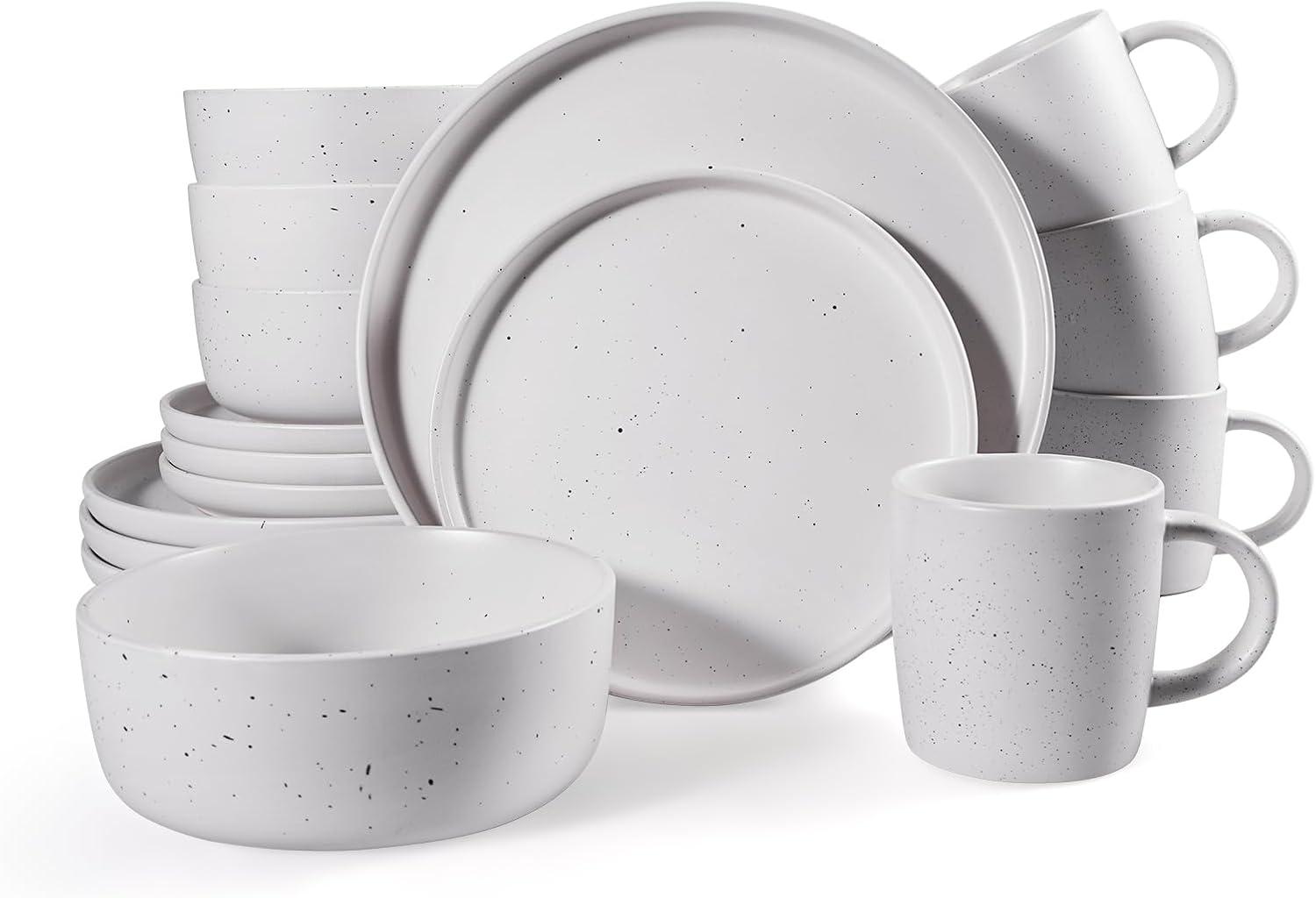 Shiny Speckled White Ceramic Dinnerware Set - Service for 4