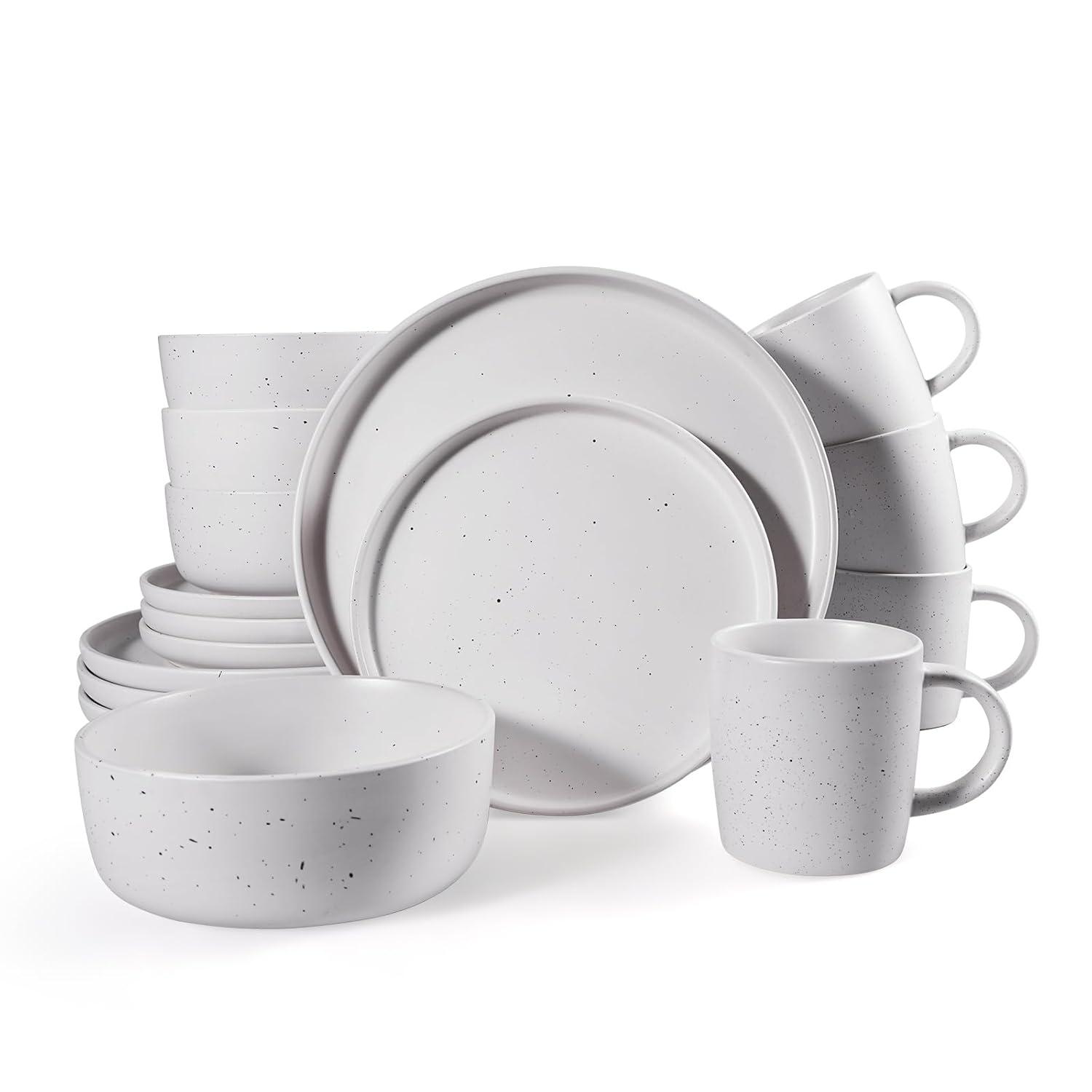 Stone Lain Jade 16-Piece Stoneware Dinnerware Set, Service for 4, White