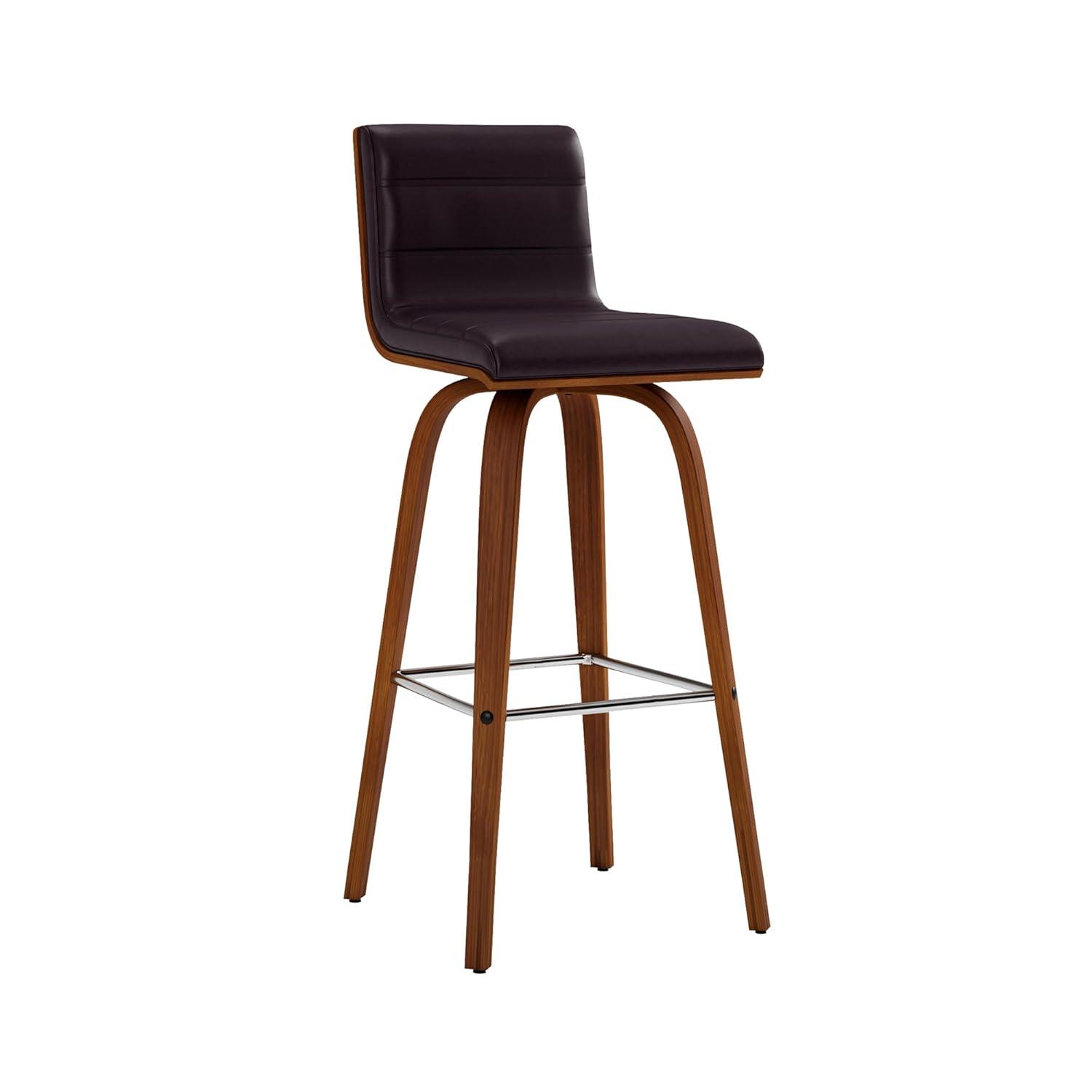 Armen Living 30" Vienna Faux Leather Barstool Brown: Mid-Century Modern, Wood Legs, Padded Back, Fixed Height
