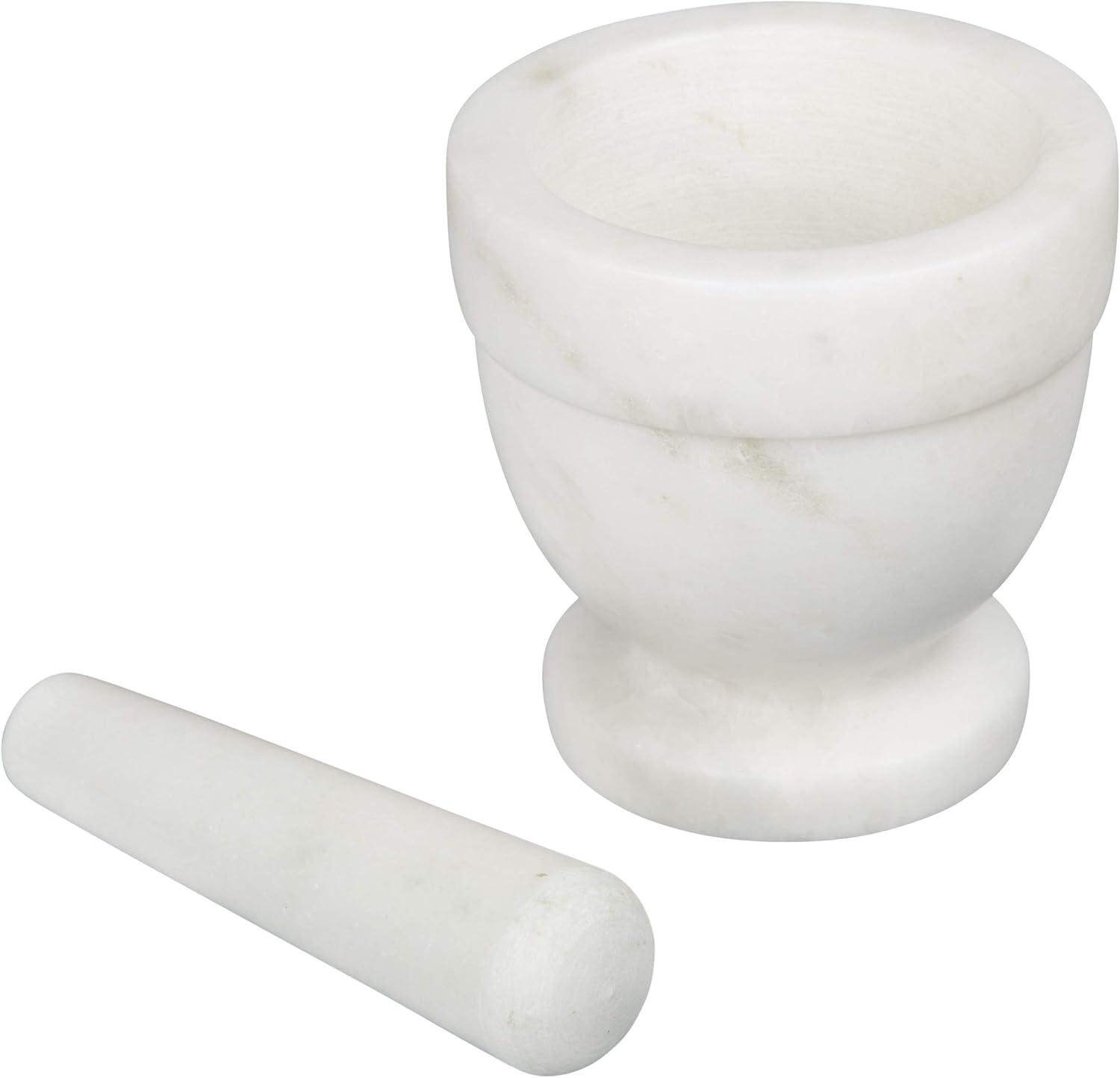 Creative Home Genuine Natural White Marble Mortar and Pestle Set, 4" x 4"