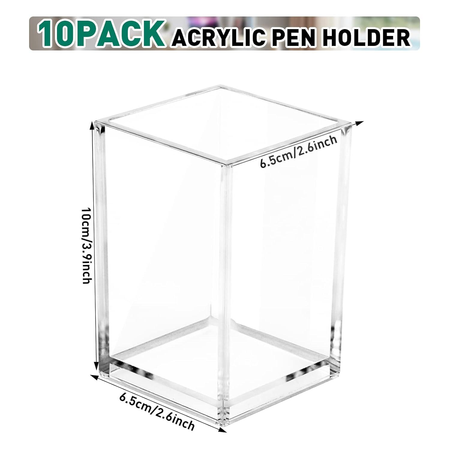 10 Pack Clear Acrylic Pen Holder Makeup Brush Holder Desktop Pencil Organizer Acrylic Pencil Cup Stationery Organizer Accessory for School Makeup Desk Office Pen Organizer