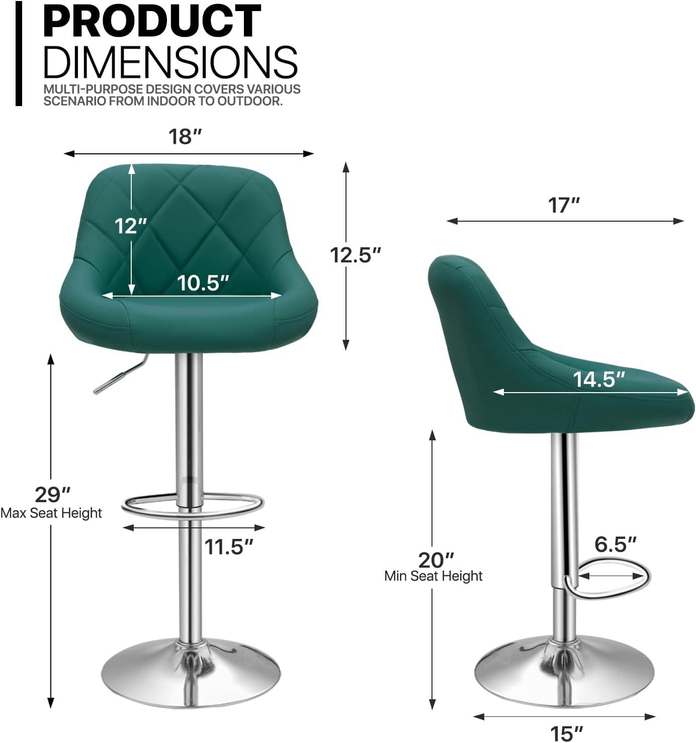 MoNiBloom Bar Stools Set of 2, Swivel Counter Height Barstools, Adjustable Height Kitchen Stools Chairs with Backrest, Teal Green