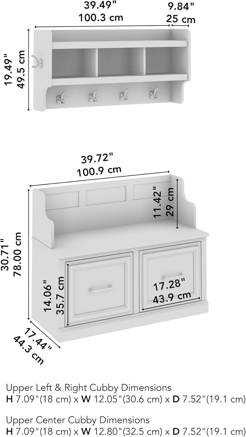 Woodland 40W Hall Tree and Shoe Bench w/ Doors in White Maple - Engineered Wood