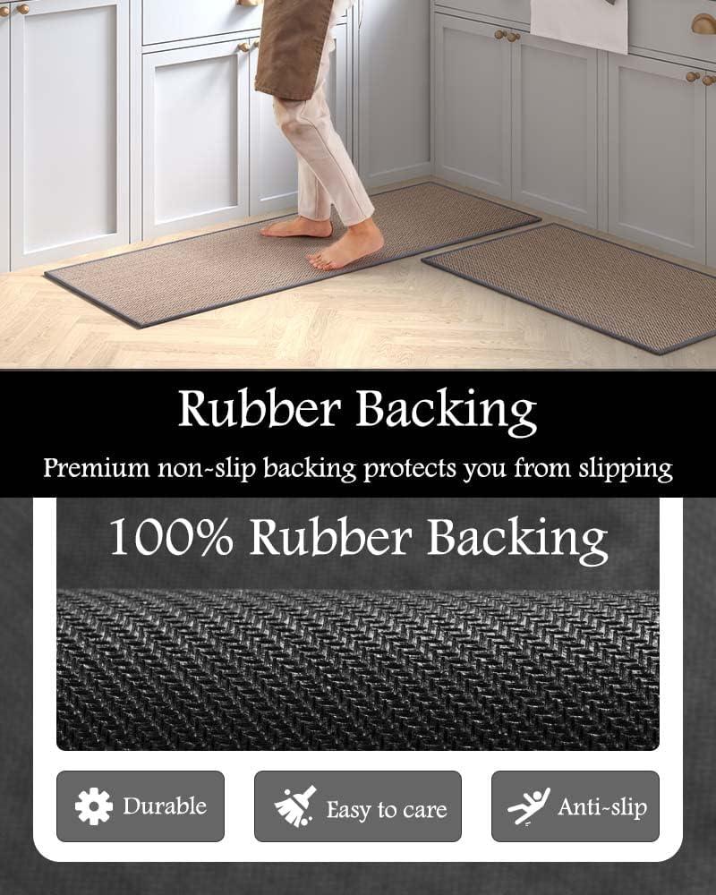 MontVoo Kitchen Rugs and Mats Washable [2 PCS] Non-Skid Natural Rubber Kitchen Mats for Floor Runner Rugs Set for Kitchen Floor Front of Sink, Hallway, Laundry Room 17"x30"+17"x47" (Granny Grey)