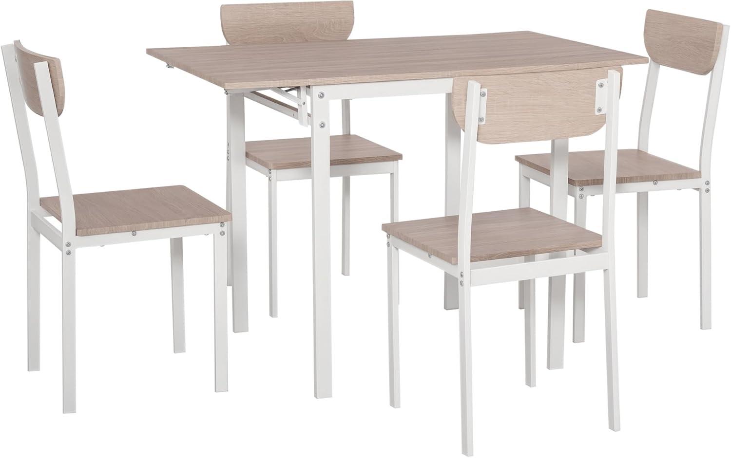 HomCom Modern 5-Piece Dining Table Set for 4 with Foldable Drop Leaf, 4 Chairs, and Metal Frame for Small Spaces, White