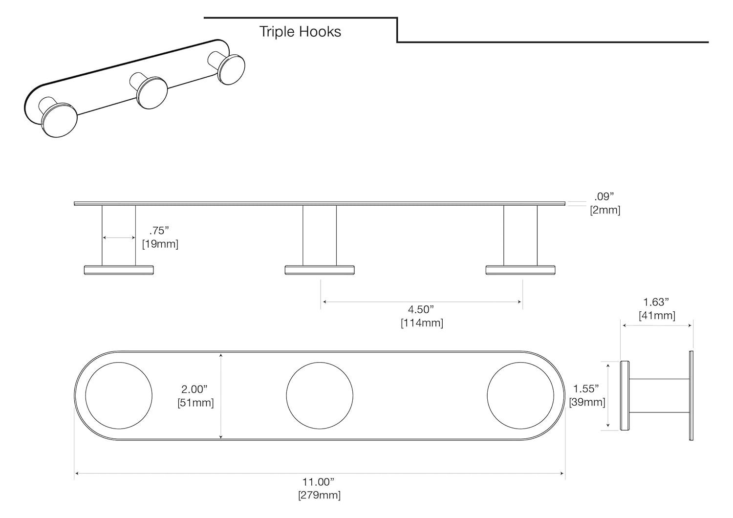 Glamour Wall Hook for Bathroom, Kitchen, Bedroom | Towel, Robe, Coat, Hat Rack with 3 Hooks