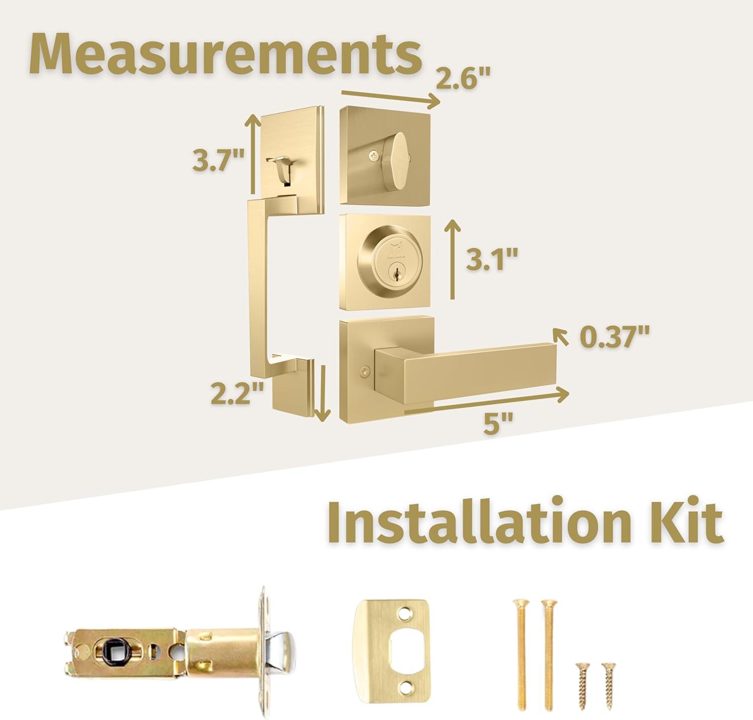 Mega Handles TOBELLE SQUARE Door Lock, Keyless Interior Door Handle Set for Hallway, Closet, Bathroom, Door Lever Interior, Lock, Door Handle - Heavy Duty Design
