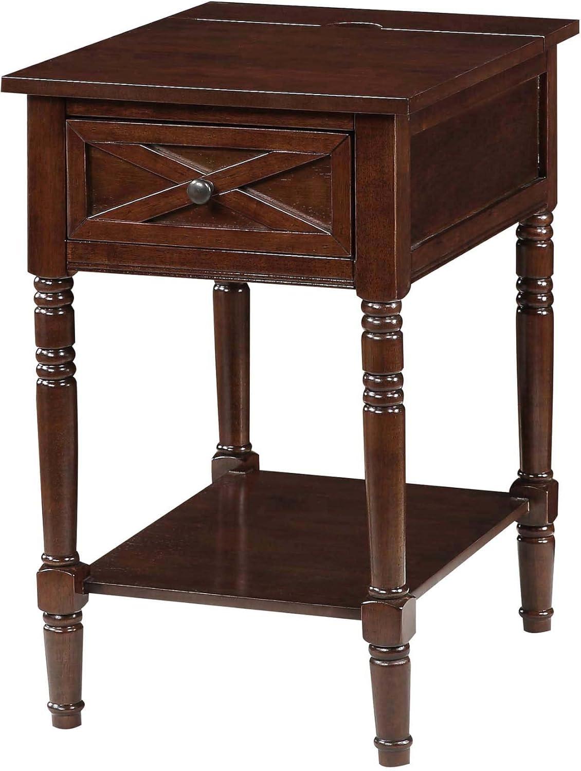 Country Oxford End Table with Charging Station, Espresso