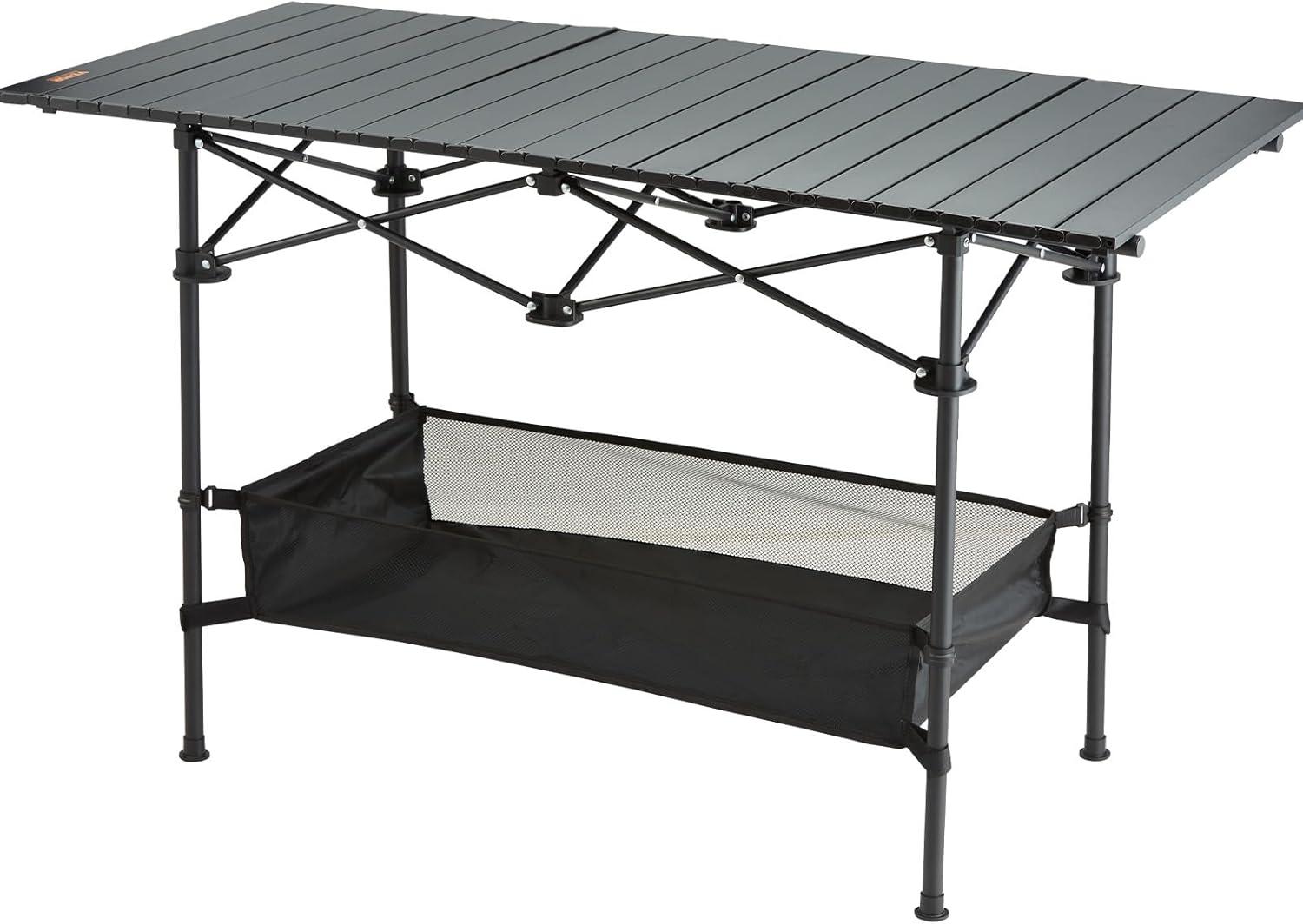 Black Aluminum Folding Camping Table with Storage Net, 45'' x 22''