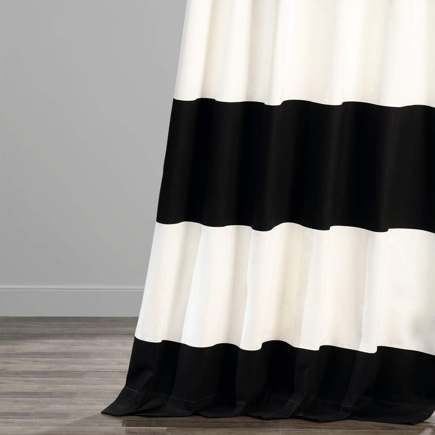 Onyx Black & Off White Horizontal Stripe Curtain (1 Panel), Onyx Black & Off White, 50W X 108L