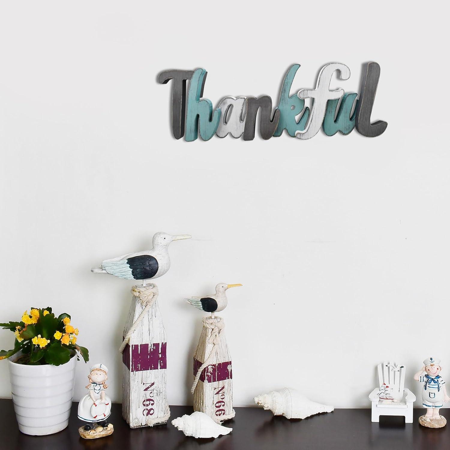 Rustic Multicolor Wooden Thankful Letter Sign Decor