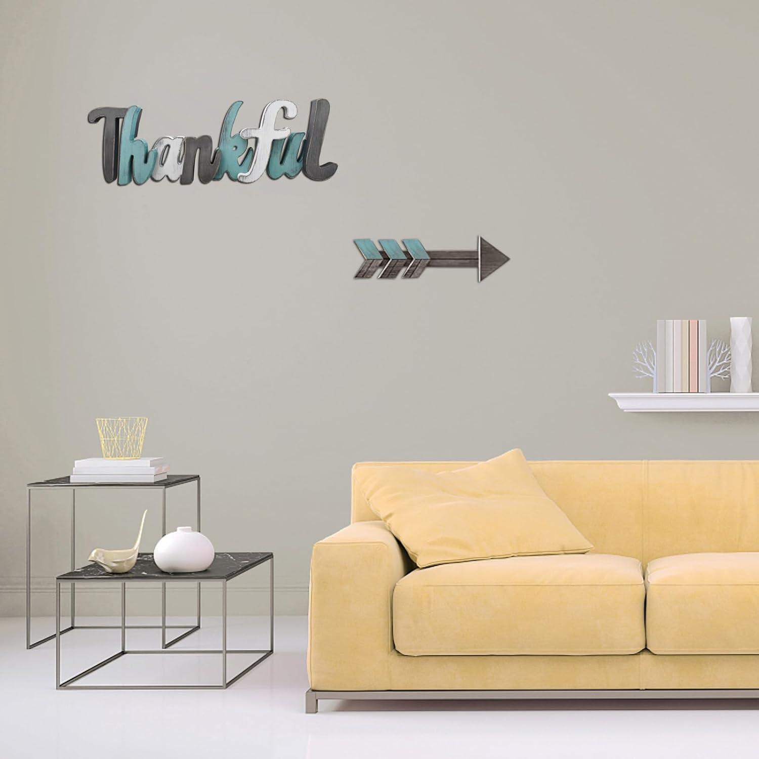 Rustic Multicolor Wooden Thankful Letter Sign Decor