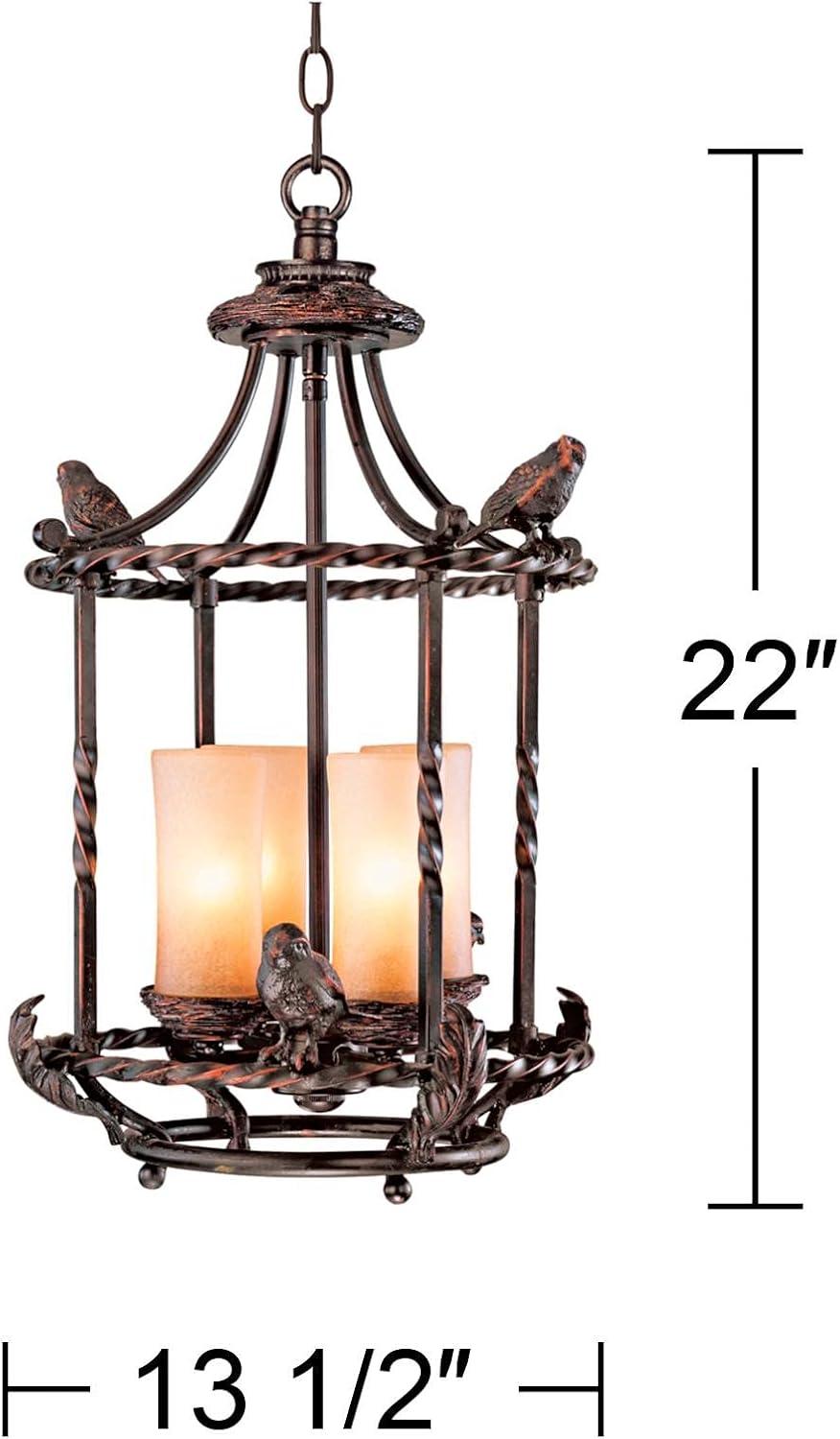 Franklin Iron Works Wrought Bronze Pendant Chandelier 13" Wide Rustic Scavo Glass 4-Light Fixture Dining Room House Foyer Kitchen