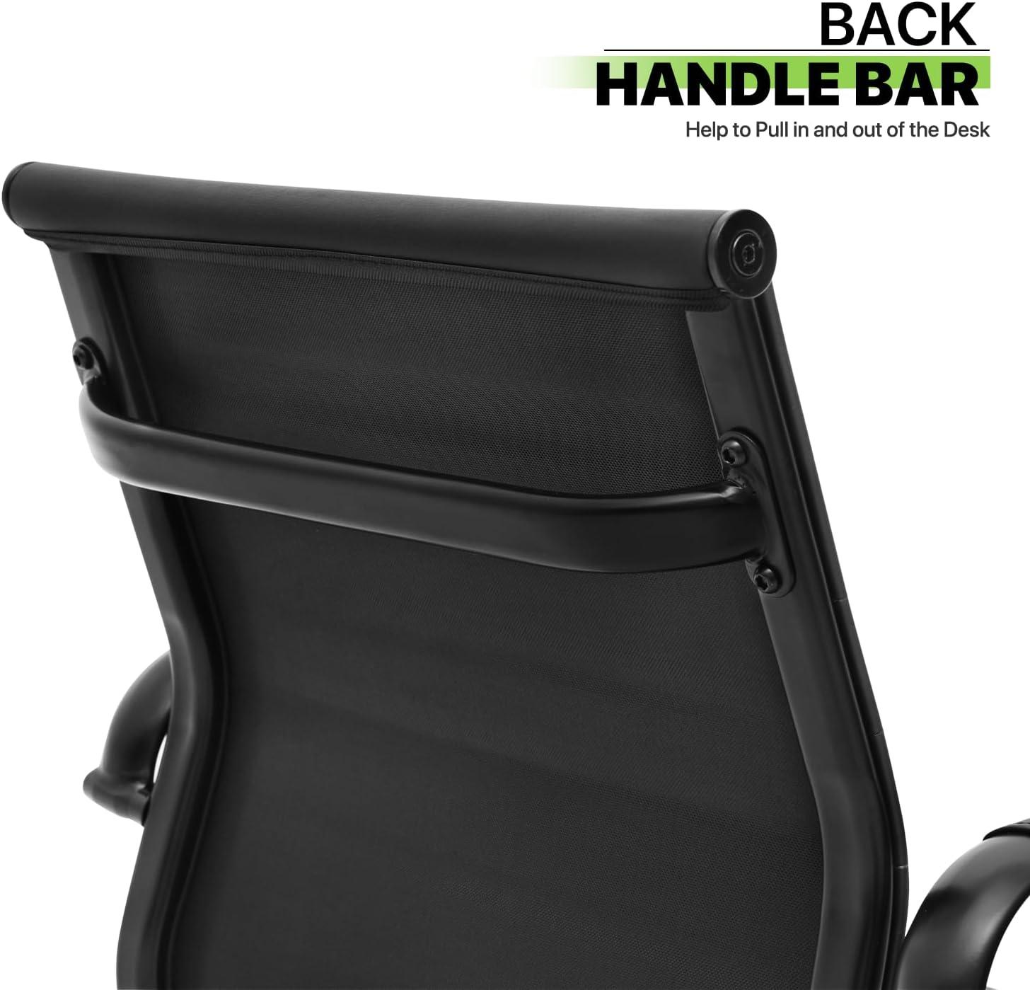 Guyou Modern Mid Back Office Guest Chair Set of 2, Faux Leather Reception Chair Computer Chair with Armrests and Metal Sled Base for Meeting/Waiting/Conference Room, No Wheels, Black