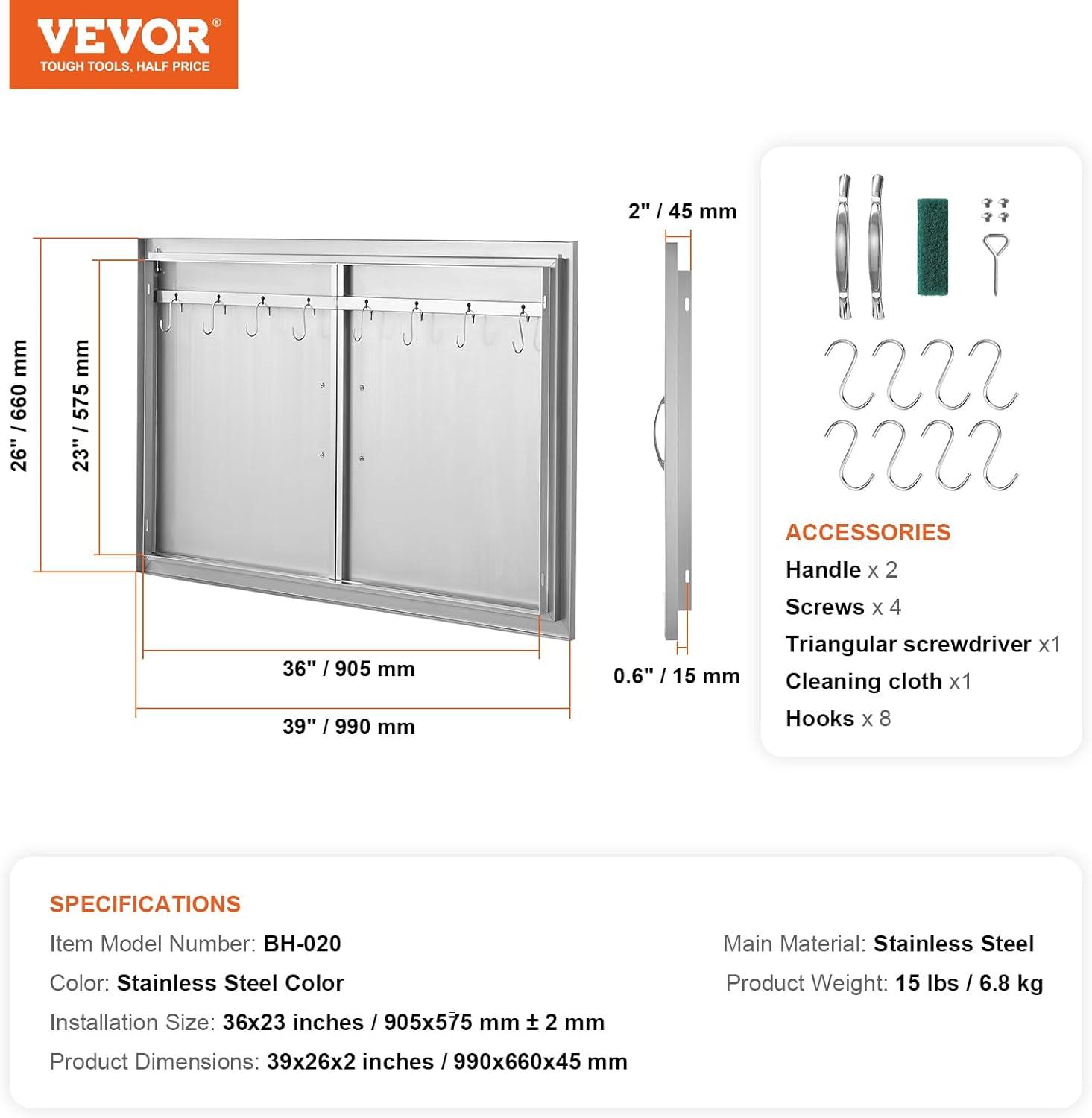 Stainless Steel Double BBQ Access Door with Hooks