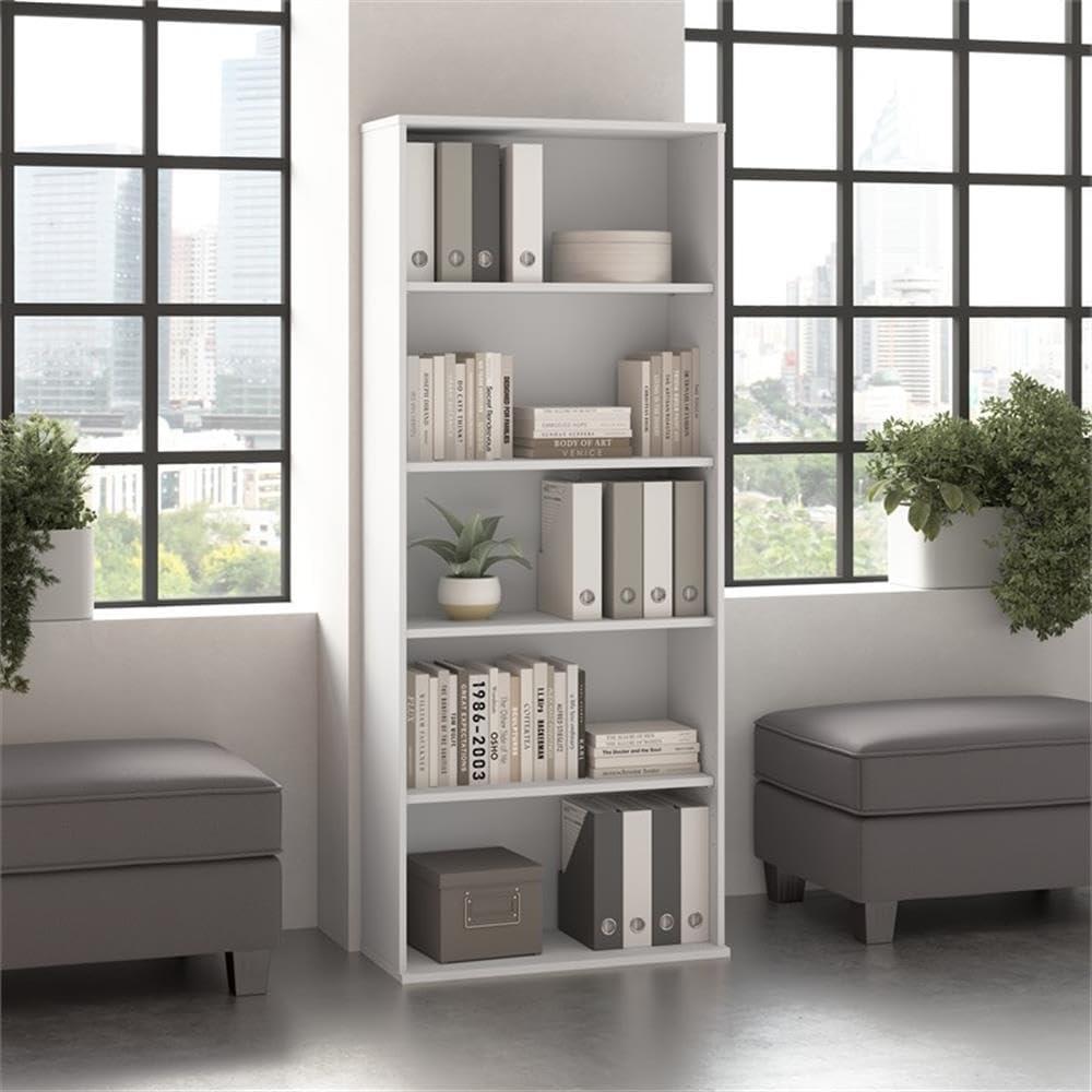 Bush Business Furniture Hustle Tall 5 Shelf Bookcase in White