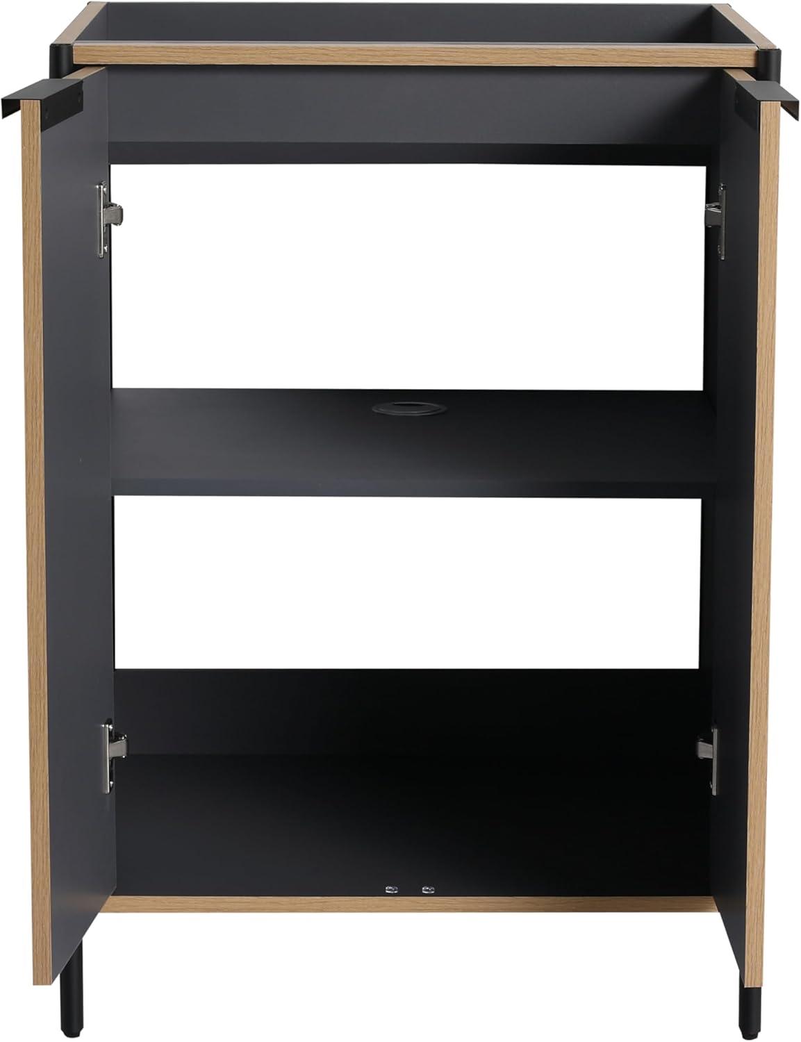 SSLine 24" Bathroom Vanity Cabinet Mid-Century Modern Under-Sink Cabinet Freestanding Bathroom Cabinet with Adjustable Storage Shelves,Natural Brown Stripe (Sink Not Include