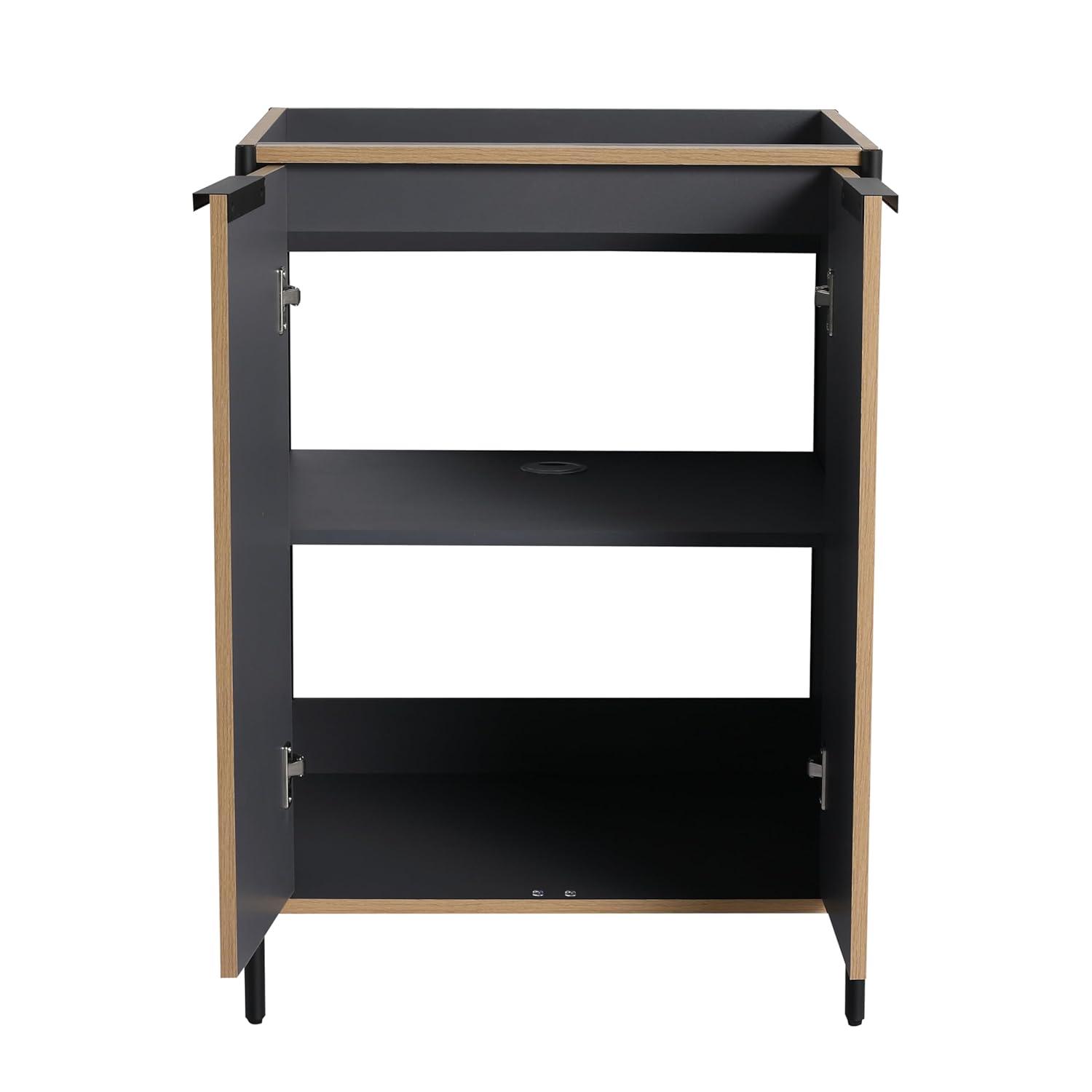 SSLine 24" Bathroom Vanity Cabinet Mid-Century Modern Under-Sink Cabinet Freestanding Bathroom Cabinet with Adjustable Storage Shelves,Natural Brown Stripe (Sink Not Include