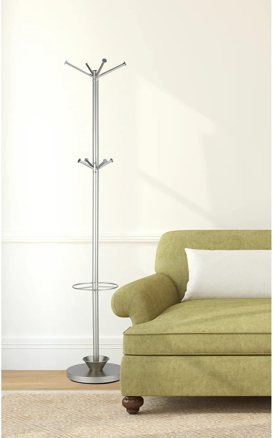 Quatro Umbrella Stand & Coat Rack Steel - Adesso: Metal Frame, 8 Hooks, Weighted Base, 67.5" Height