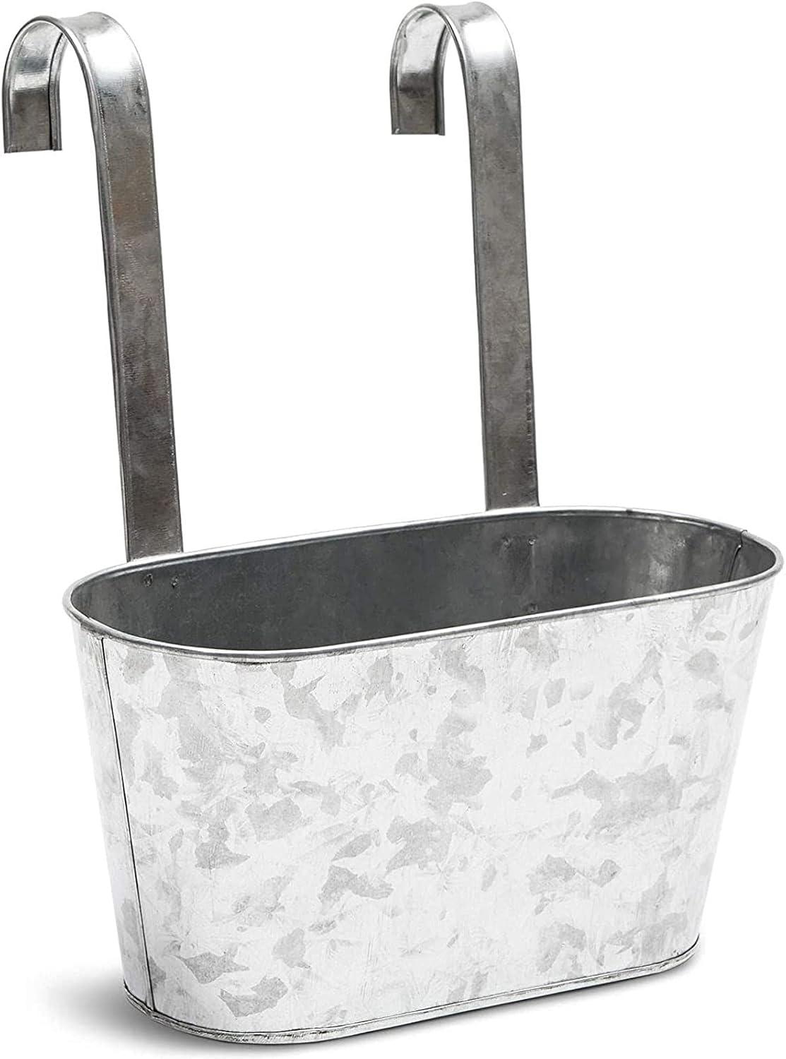 Juvale 2 Pack Galvanized Metal Hanging Bucket Planter Flower Pots for Railing, Fence, Balcony, Wall Decor, and Garden, 5 x 4.5 x 10 In