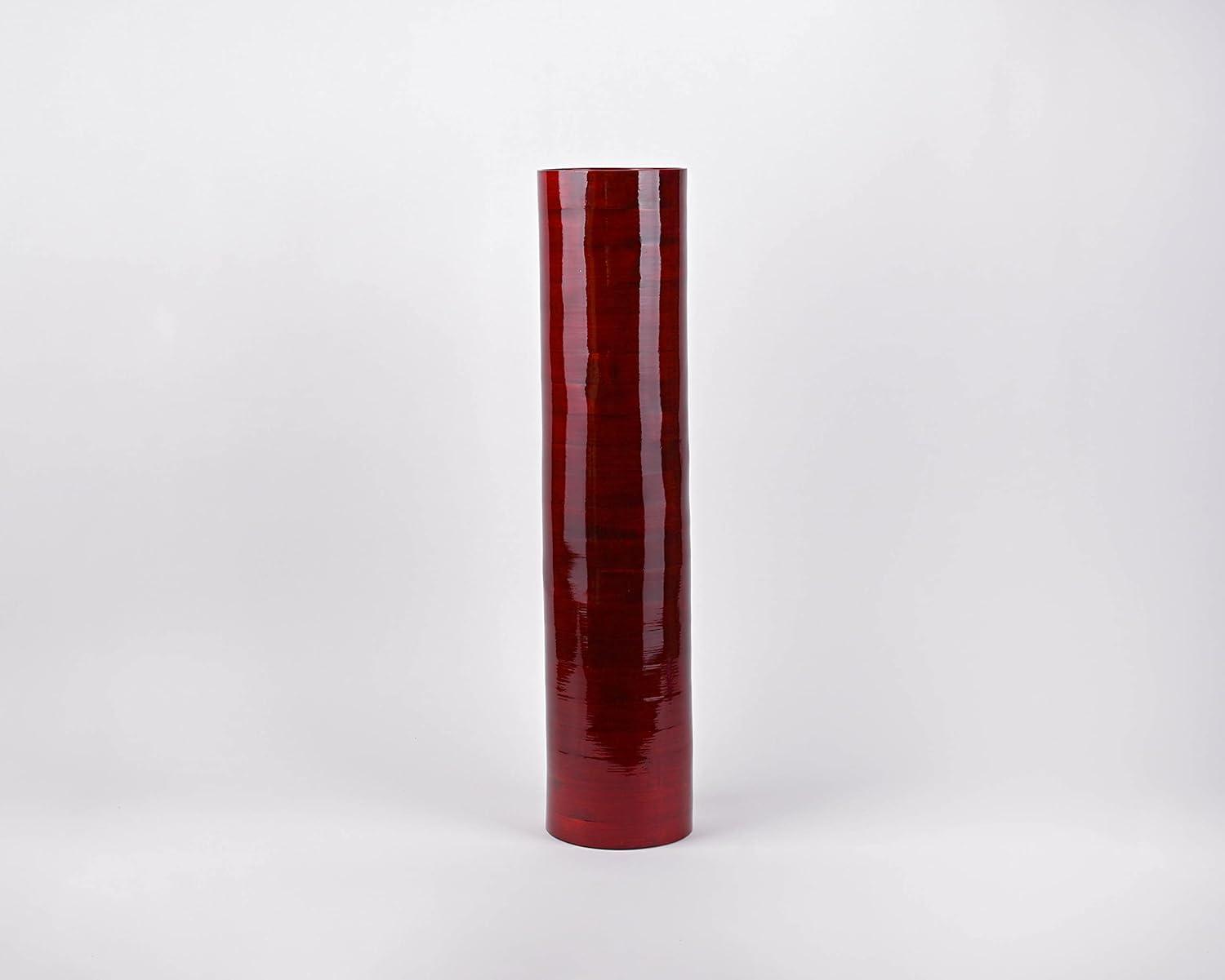 25" Bamboo Cylinder Floor Vase - Mahogany Red
