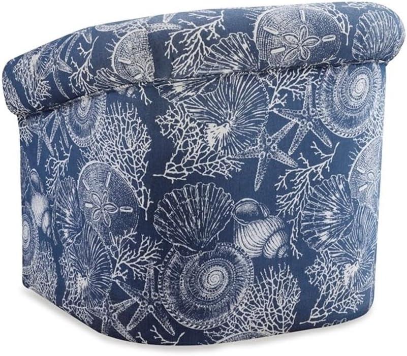Pemberly Row Swivel Coastal Fabric Club Chair in Blue Seashell Pattern