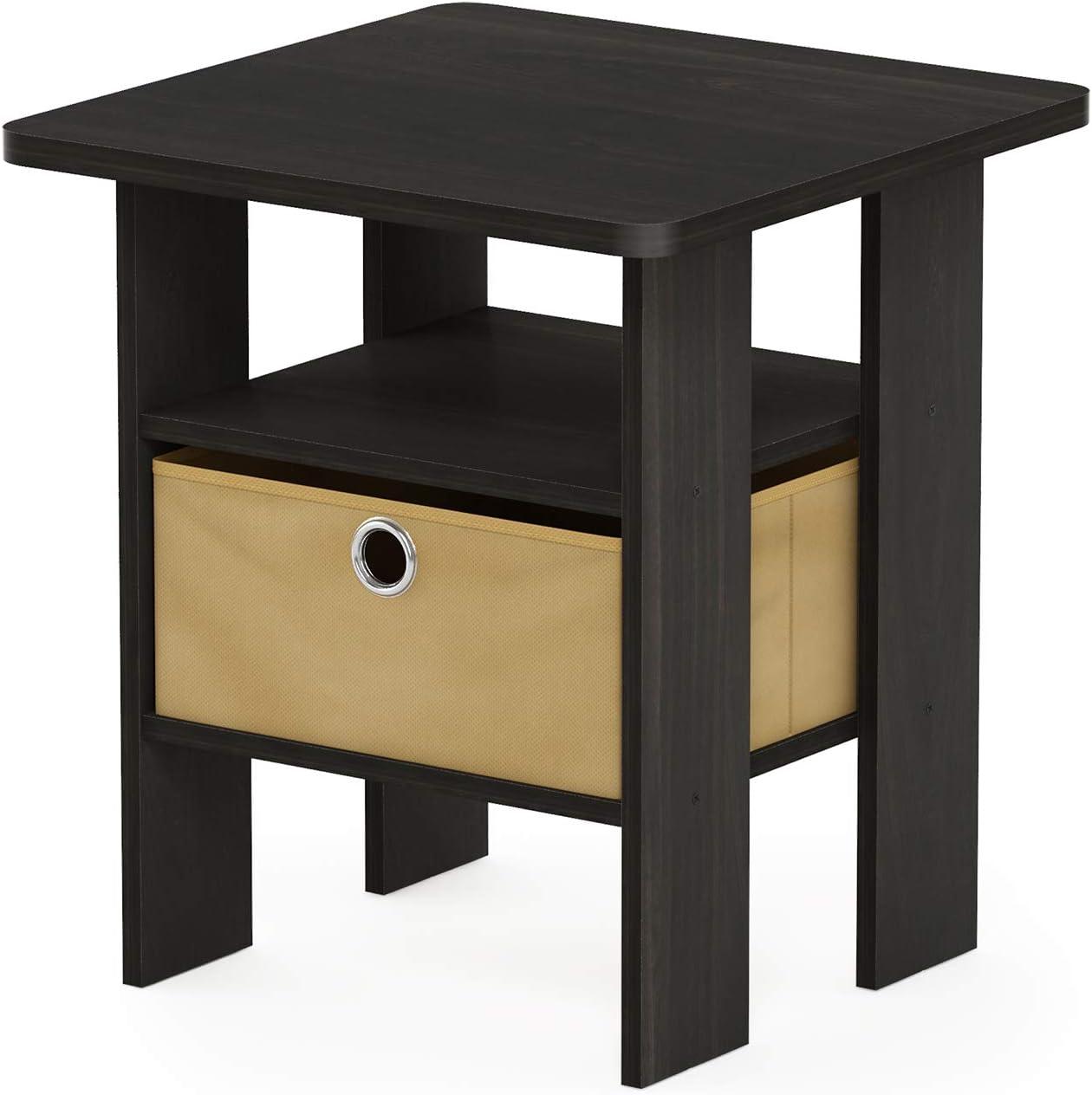 Furinno Andrey Engineered Wood End Table with Bin Drawer in Espresso/Brown