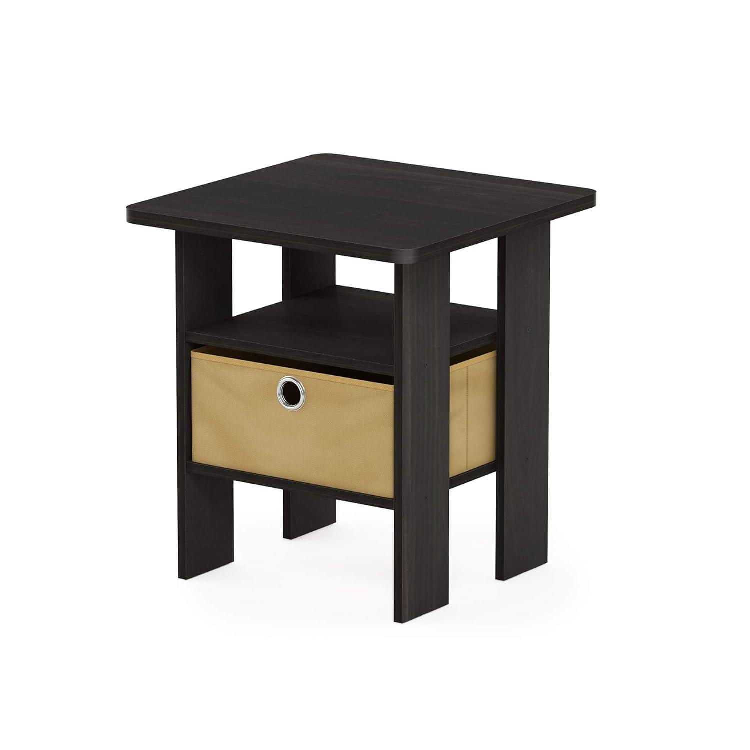 Furinno Andrey Engineered Wood End Table with Bin Drawer in Espresso/Brown