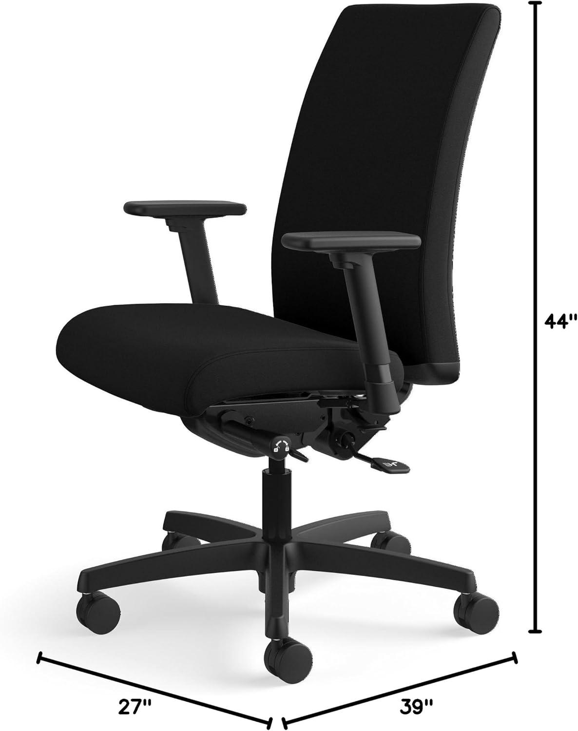 HON Ignition Series Mid-Back Work Chair, Black Fabric Upholstery