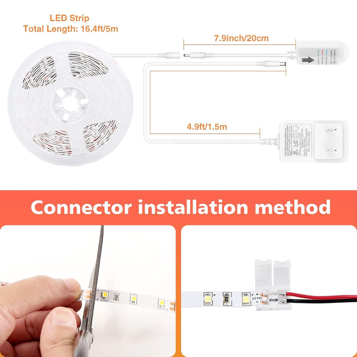 Warm White Dimmable LED Strip Lights: 16.4ft, RF Remote, ETL Listed Adapter