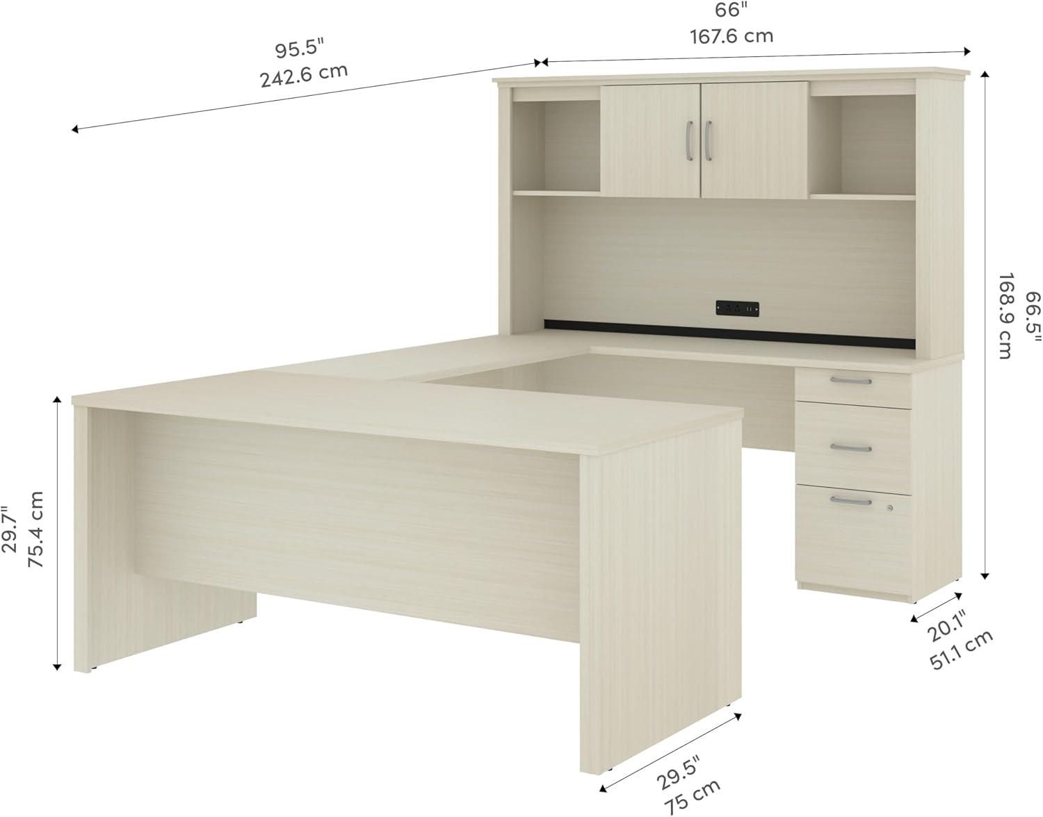 Bestar Logan Modern Wood U Shape Computer Desk with Hutch in White Chocolate