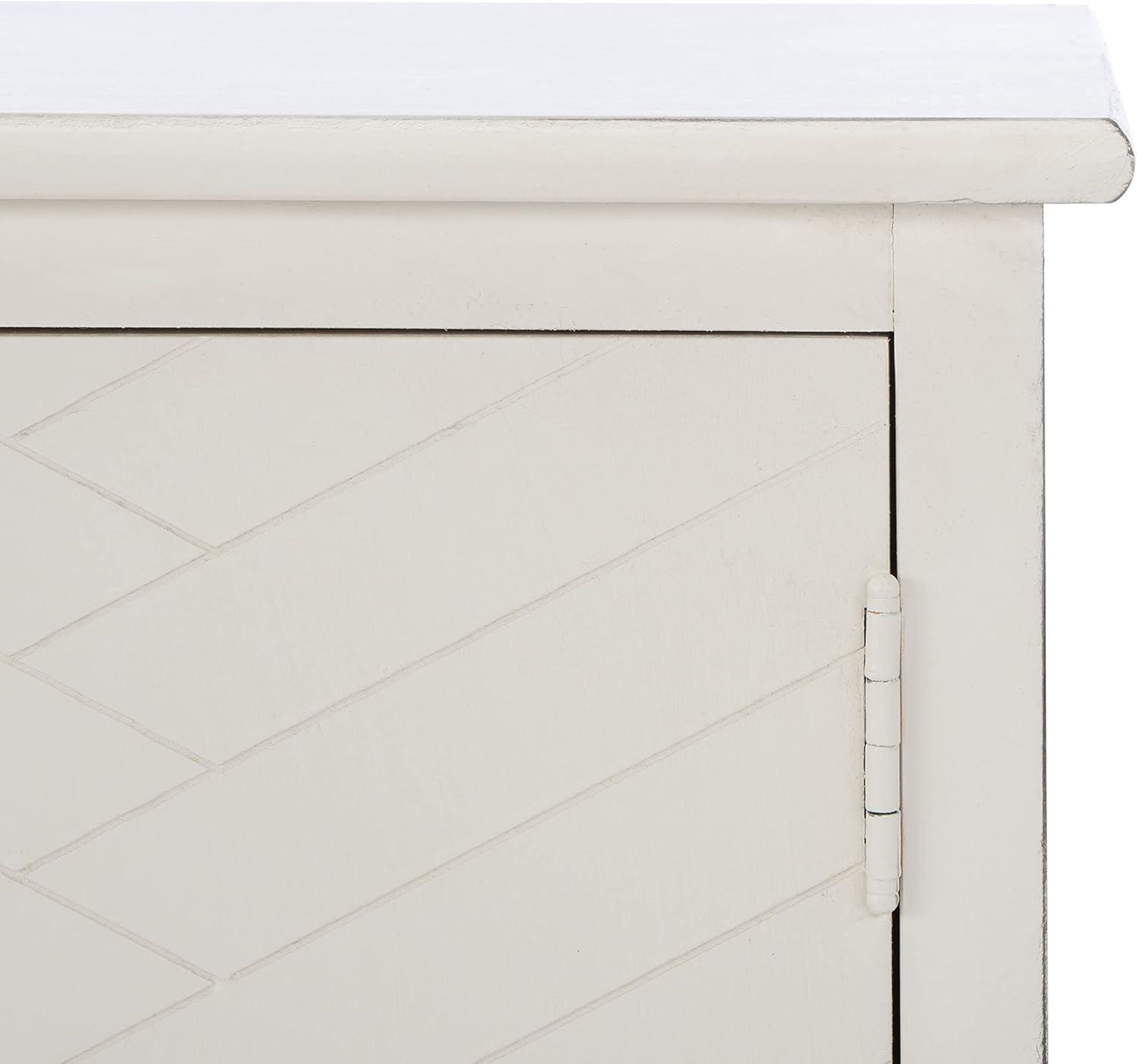 Distressed White Herringbone 2-Door Media Stand with Shelves