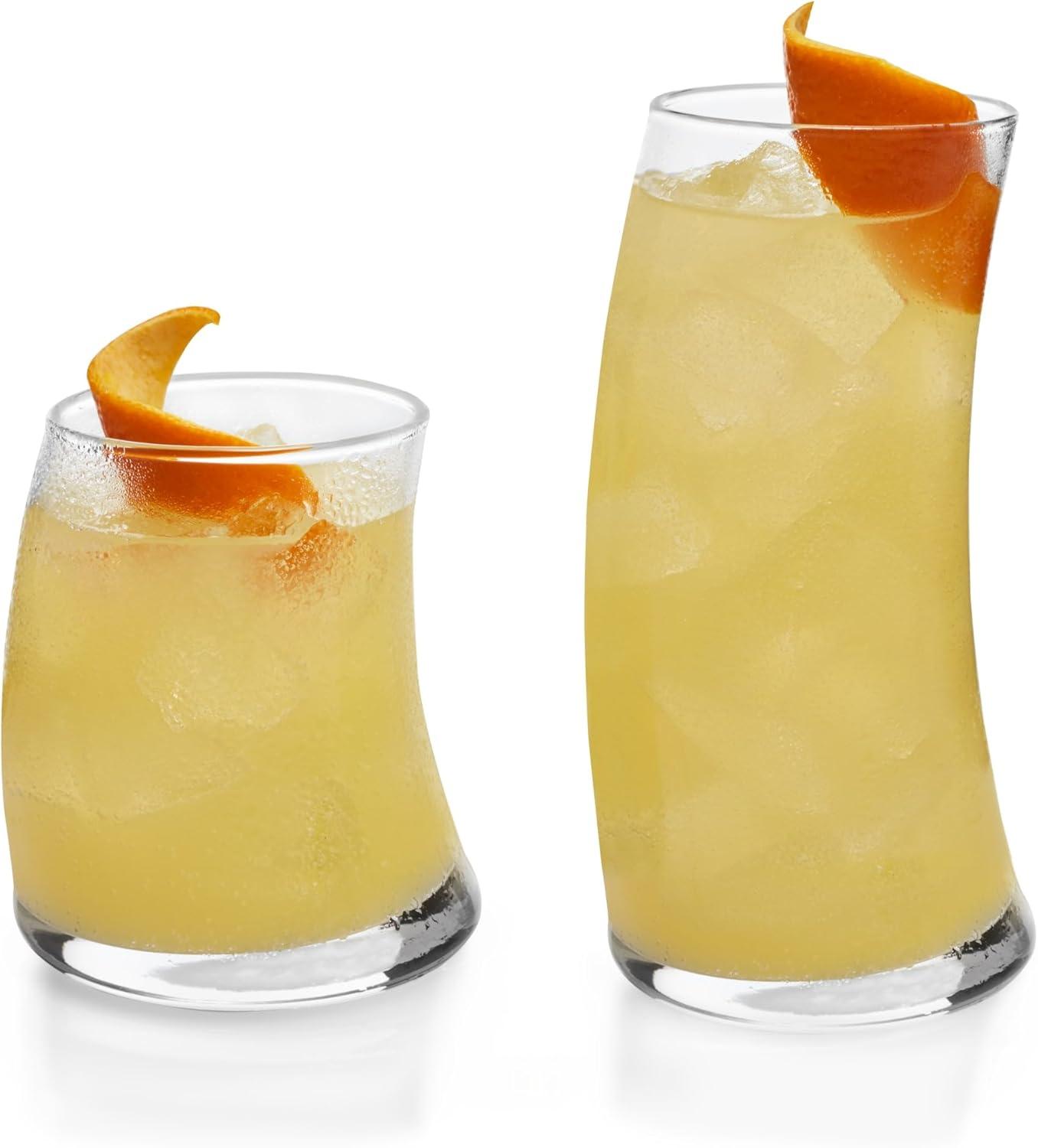 Libbey Swerve 16-Piece Curved Glass Tumbler and Rocks Set