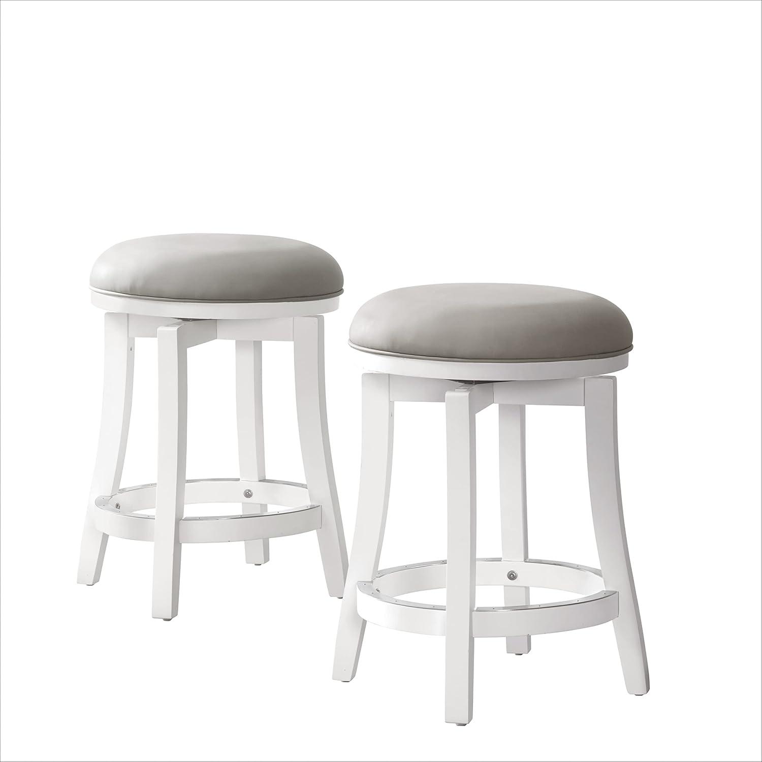 Alaterre Ellie Upholstered Swivel Bar Stool Chairs with Padded Seat and Back, Rubberwood Frame with Metal Kick Plate