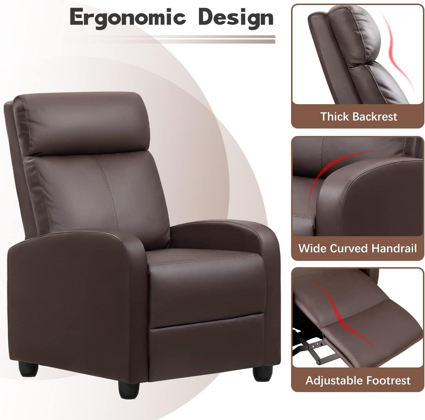 FDW Recliner Chair for Living Room Massage Recliner Sofa Reading Chair Winback Single Sofa Home Theater Seating Modern Reclining Chair, Brown
