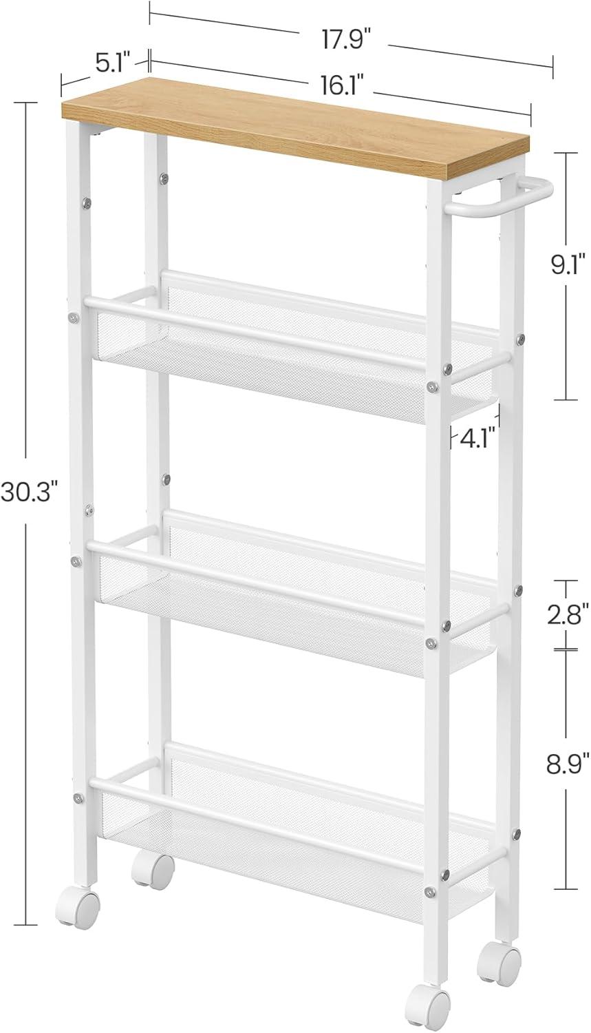 Oak Beige Modern 4-Tier Kitchen Cart with Metal Frame