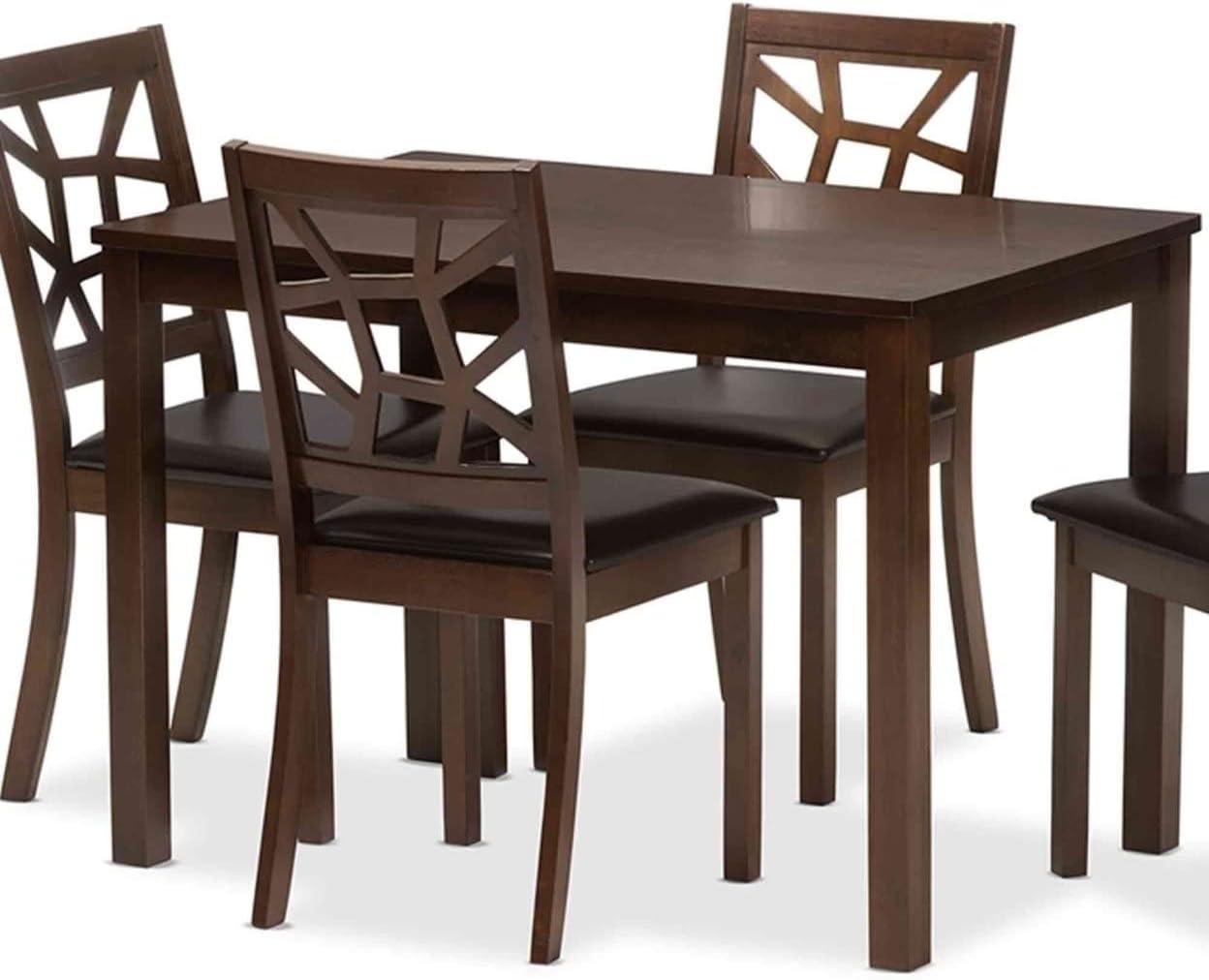 Baxton Studio 5pc Mozaika Leather Contemporary Dining Set Black: Modern Rectangle Table, 4 Upholstered Chairs